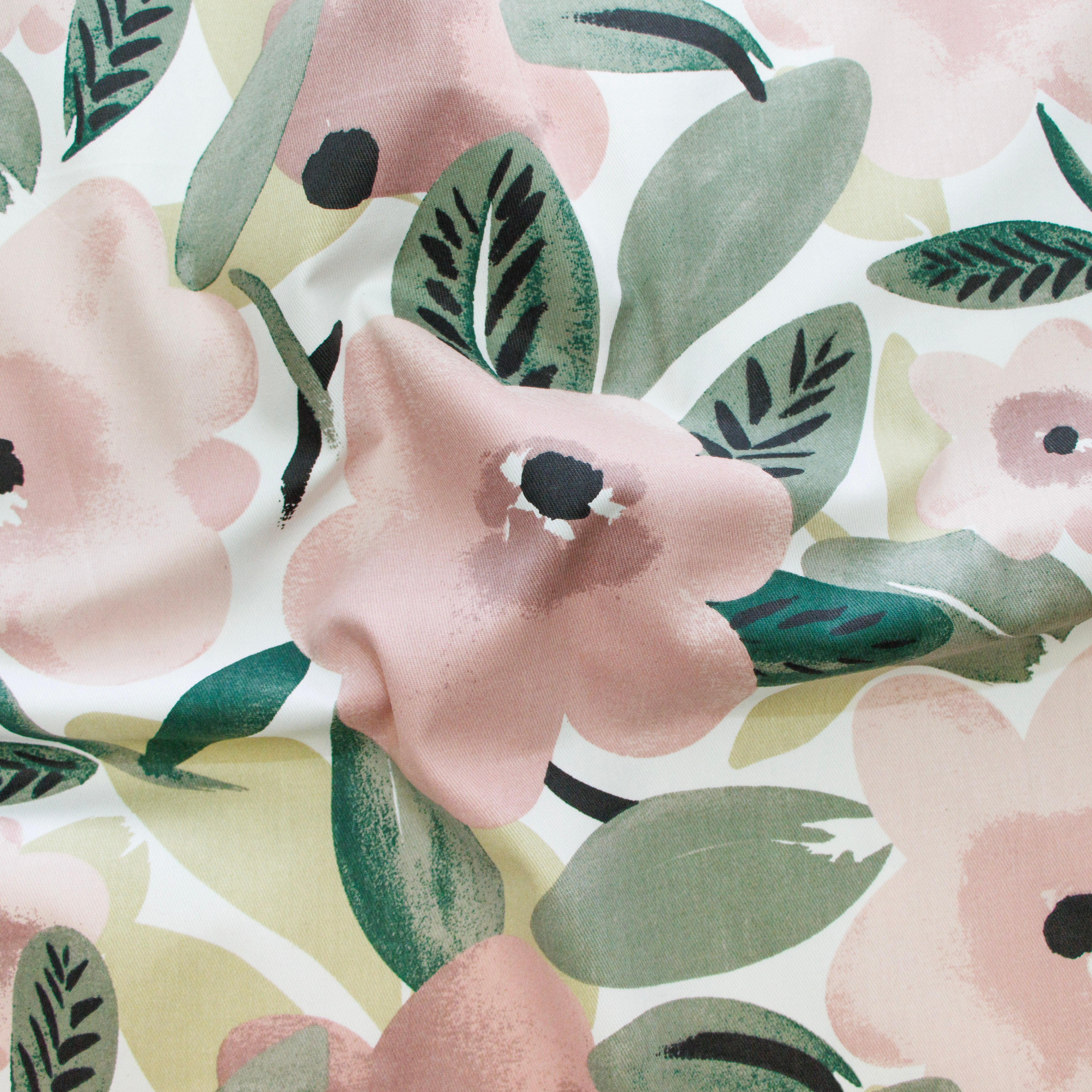 Dekostoff Half-Panama - große Blumen - weiß