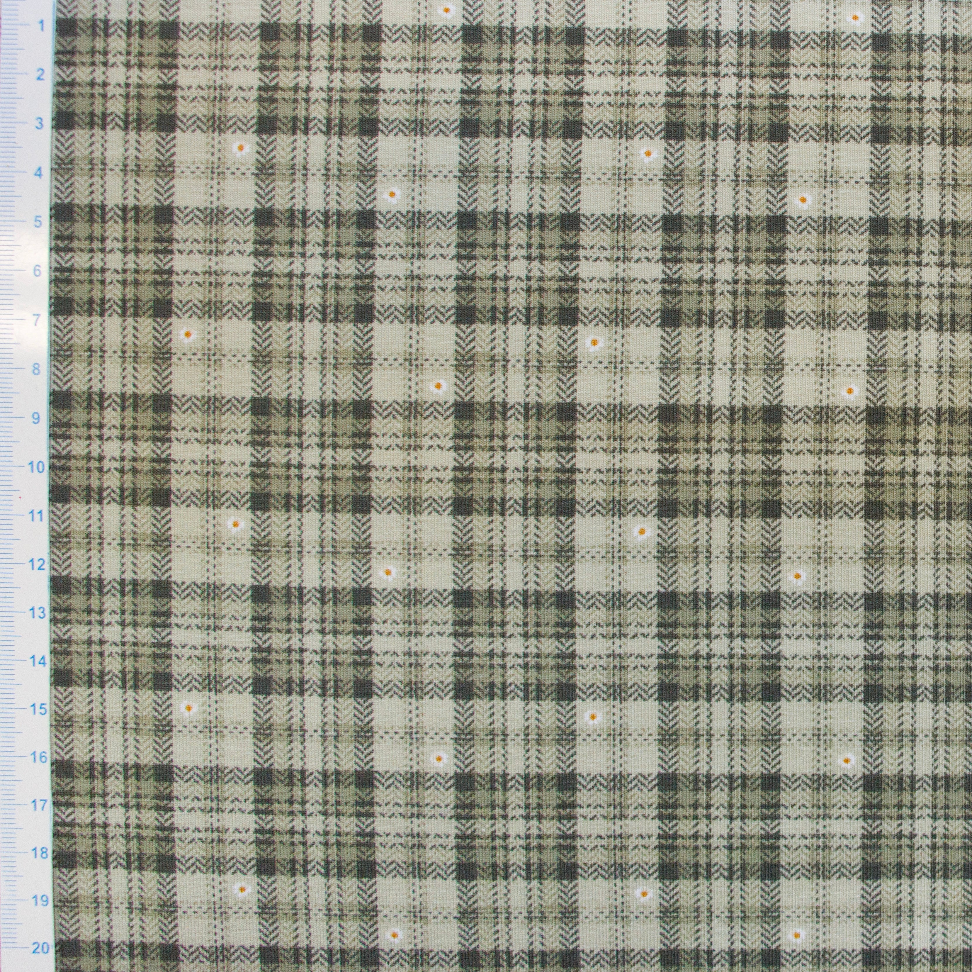 Jersey Baumwolle - Karo mit kleinen Blümchen - altgrün