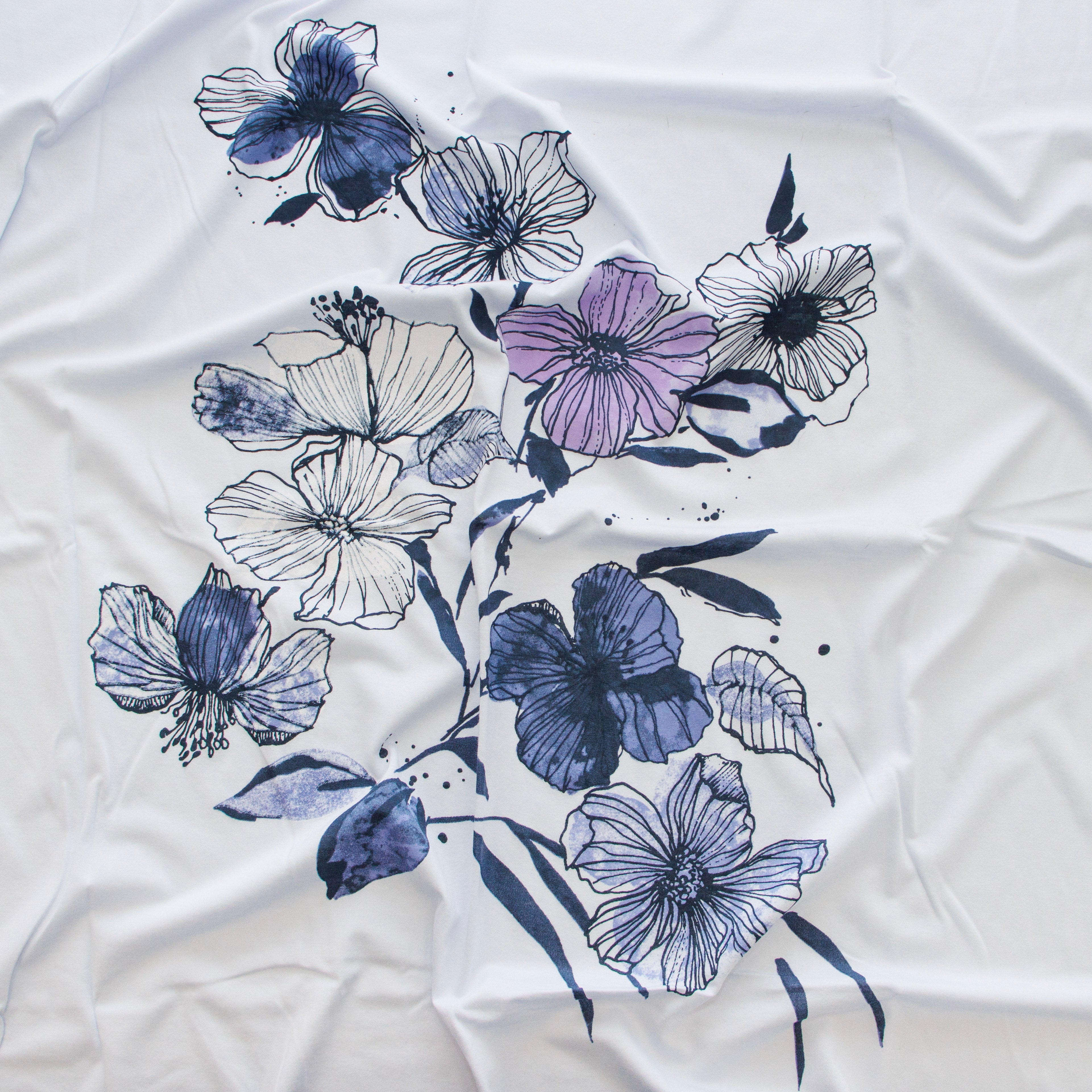 Jersey Viskose PANEL ca. 85cm x 150cm - Abstrakte Blumen- hellblau