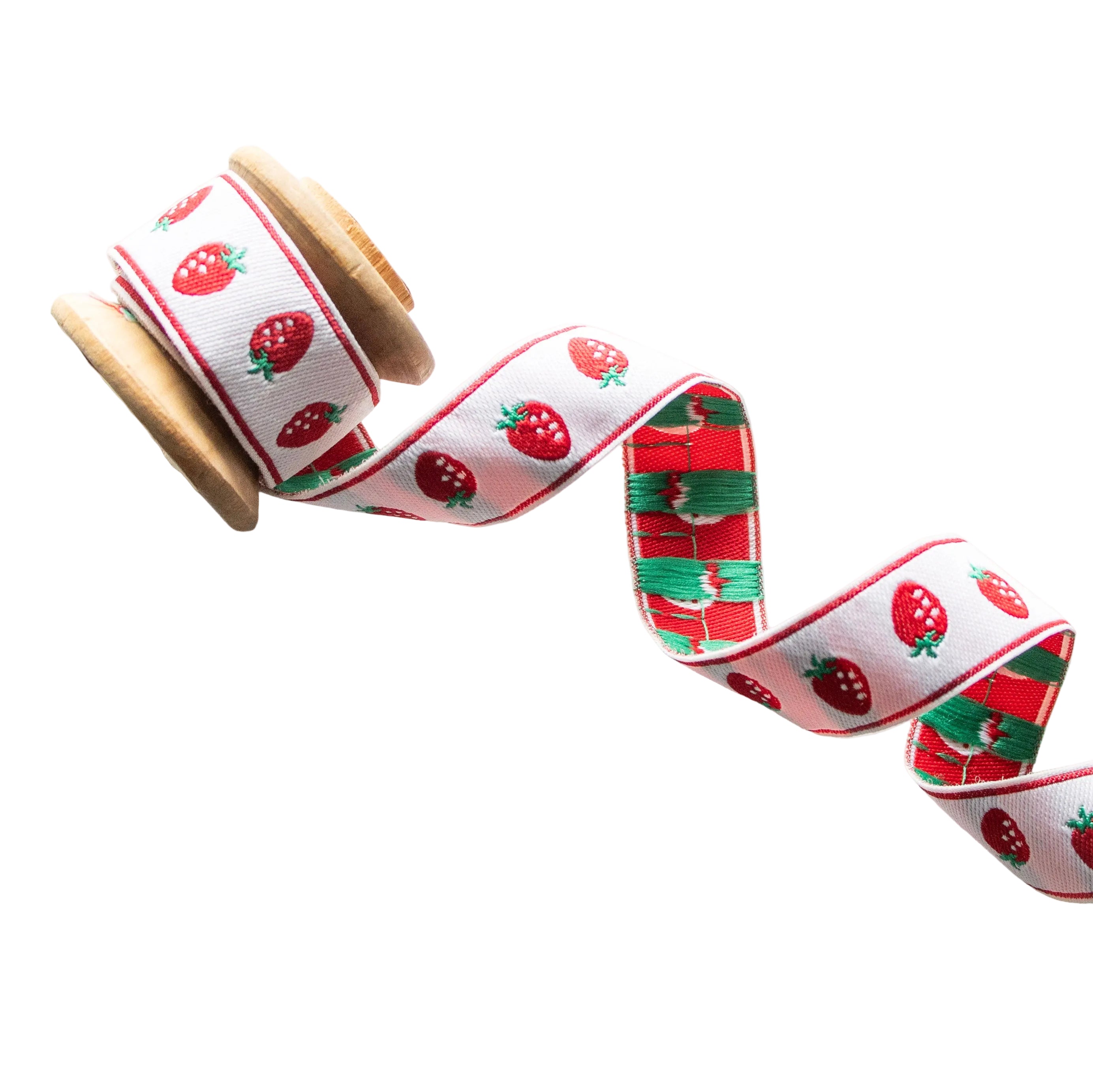 Webband ca. 15 mm - Erdbeeren - weiß - rot