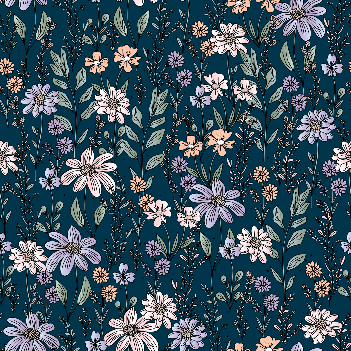 Eigenproduktion Softshell Katzengold Design - Blumenwiese - nachtblau