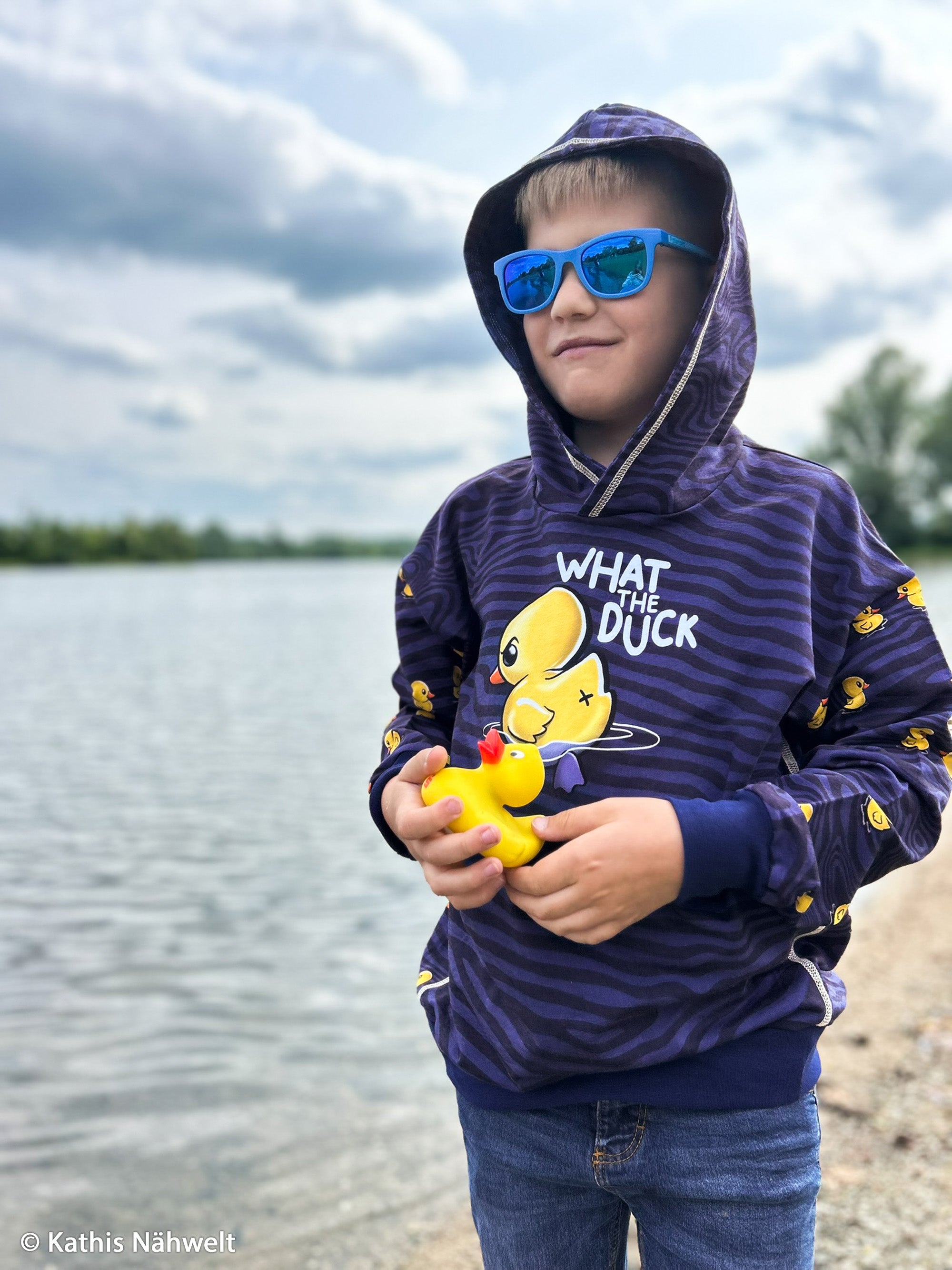 French Terry Swafing PANEL ca. 85 cm x 150 cm What the Duck by Thorsten Berger - dunkelblau