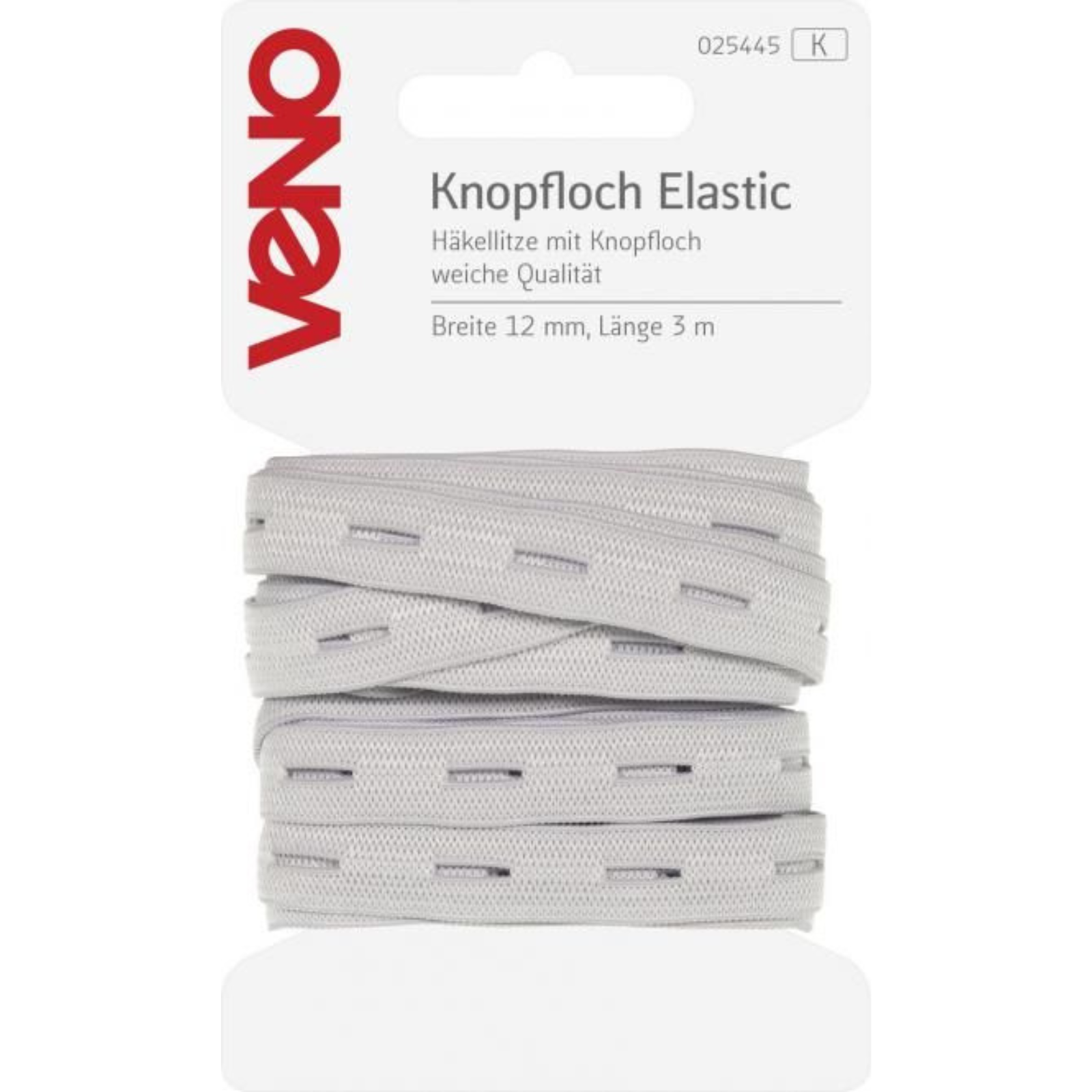 Knopfloch Elastic SB 12mm x 3m Coupon - weiß