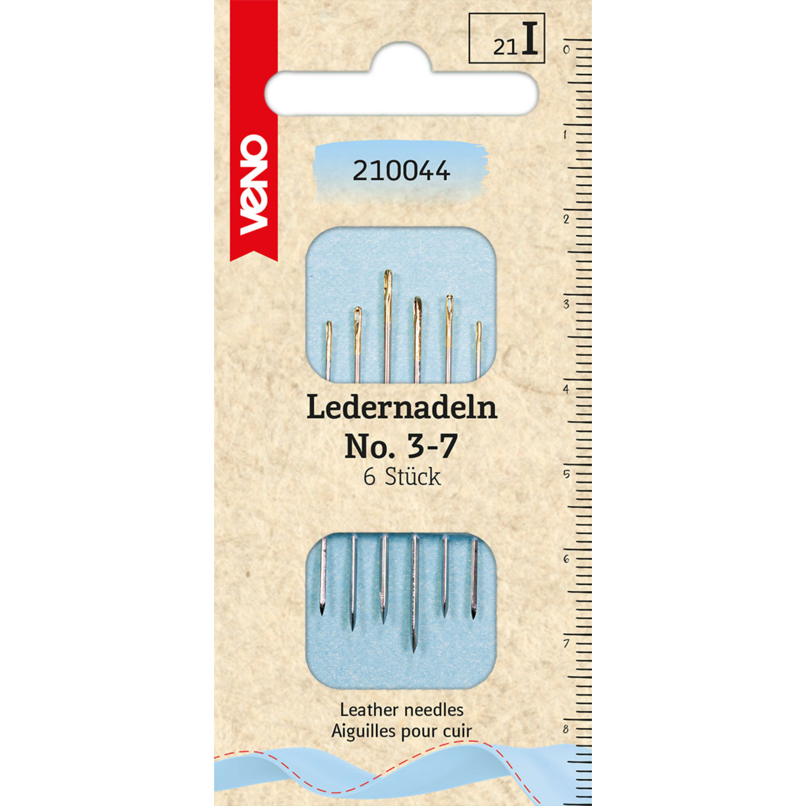 Ledernadeln No. 3-7 - Goldöhr - 6 Stück