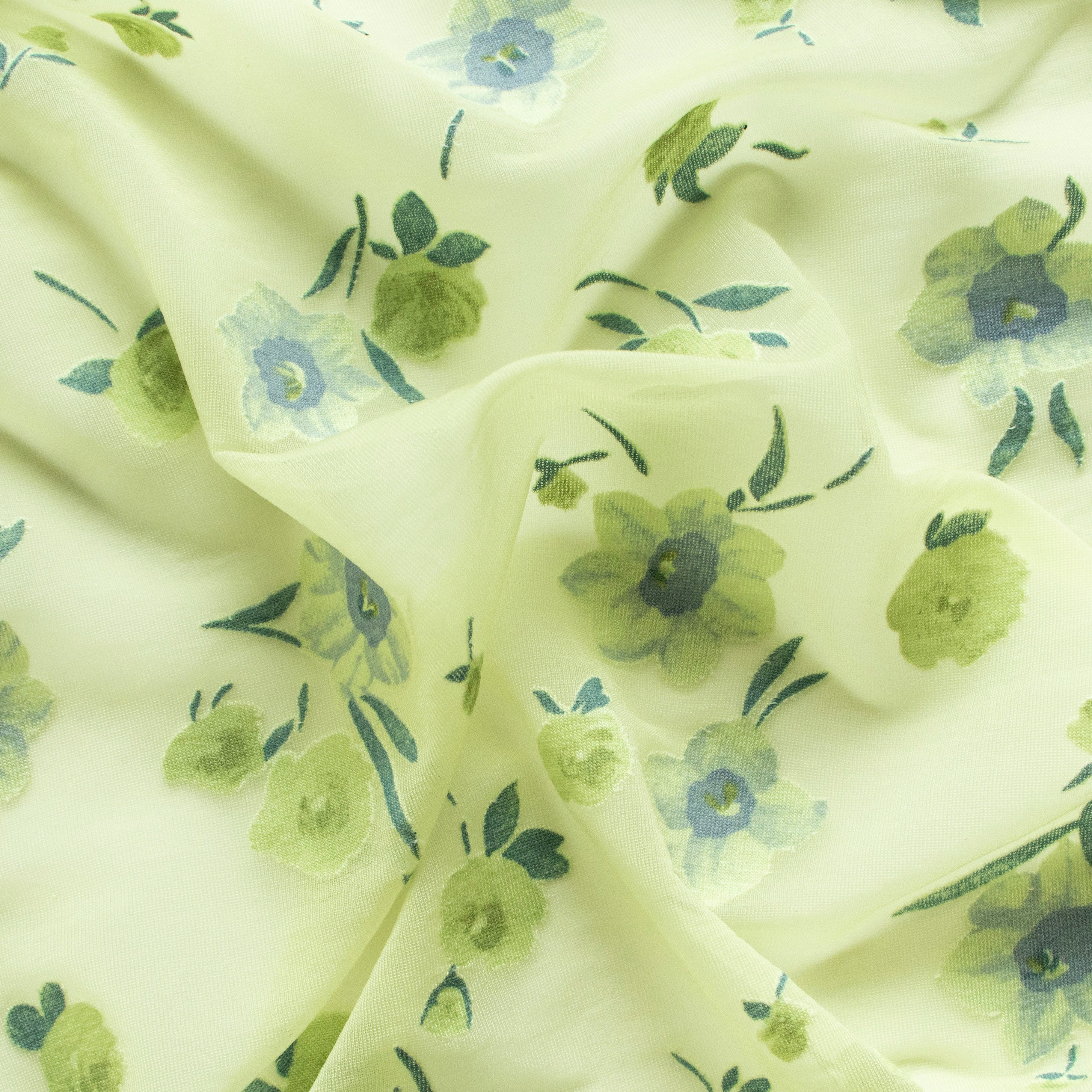 Transparenter Jersey - Designerstoff aus Italien - Blumen - hellgrün