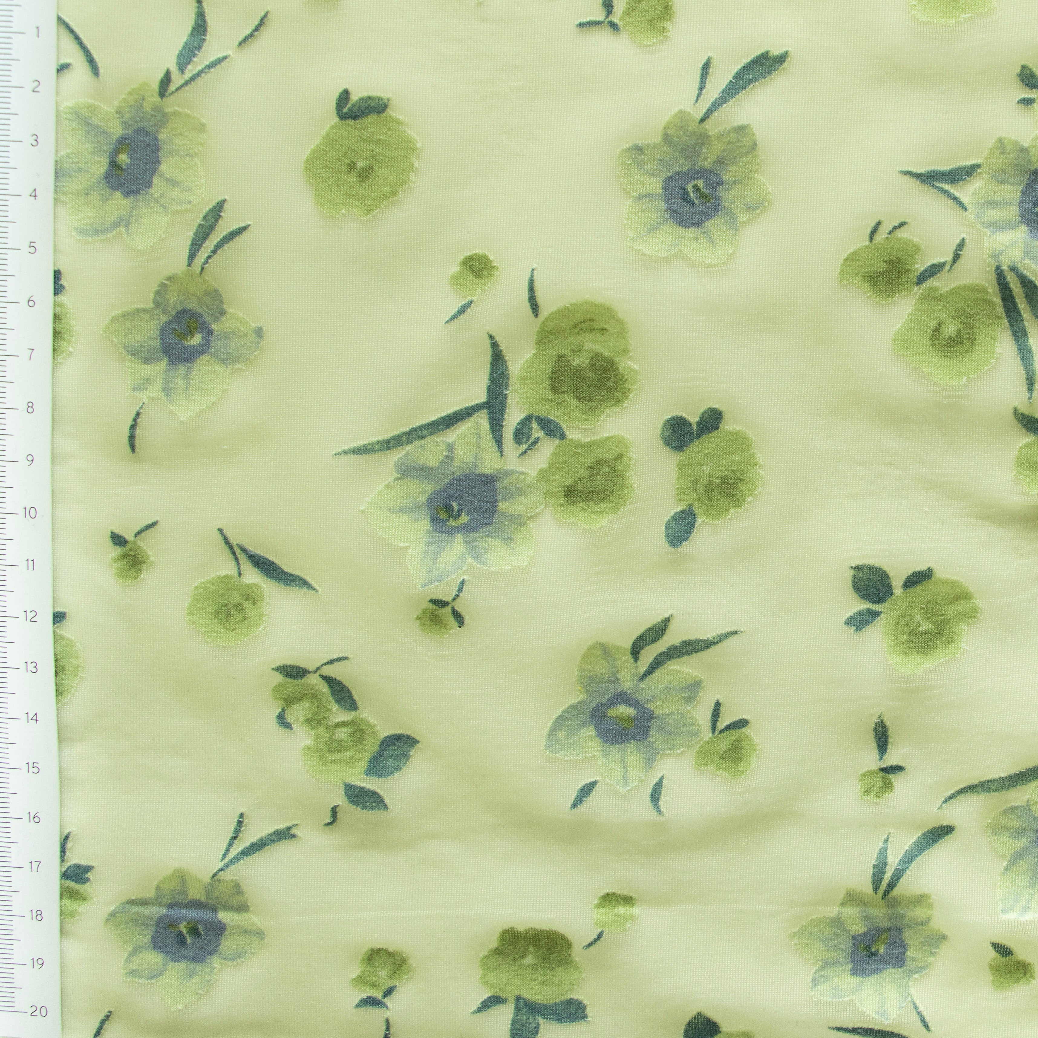 Transparenter Jersey - Designerstoff aus Italien - Blumen - hellgrün