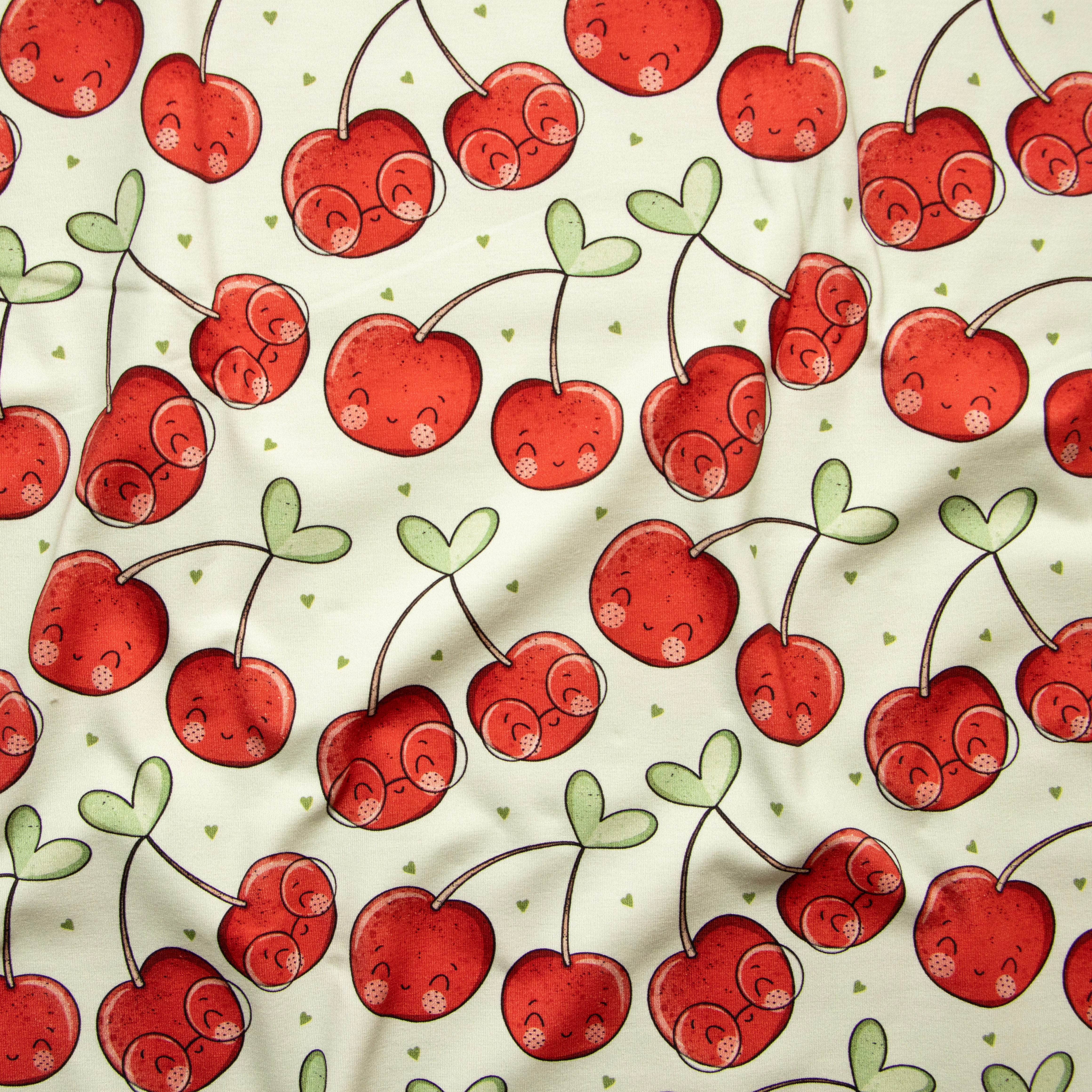 Eigenproduktion Jersey Kirschen Katzengold-Design - pastellgrün