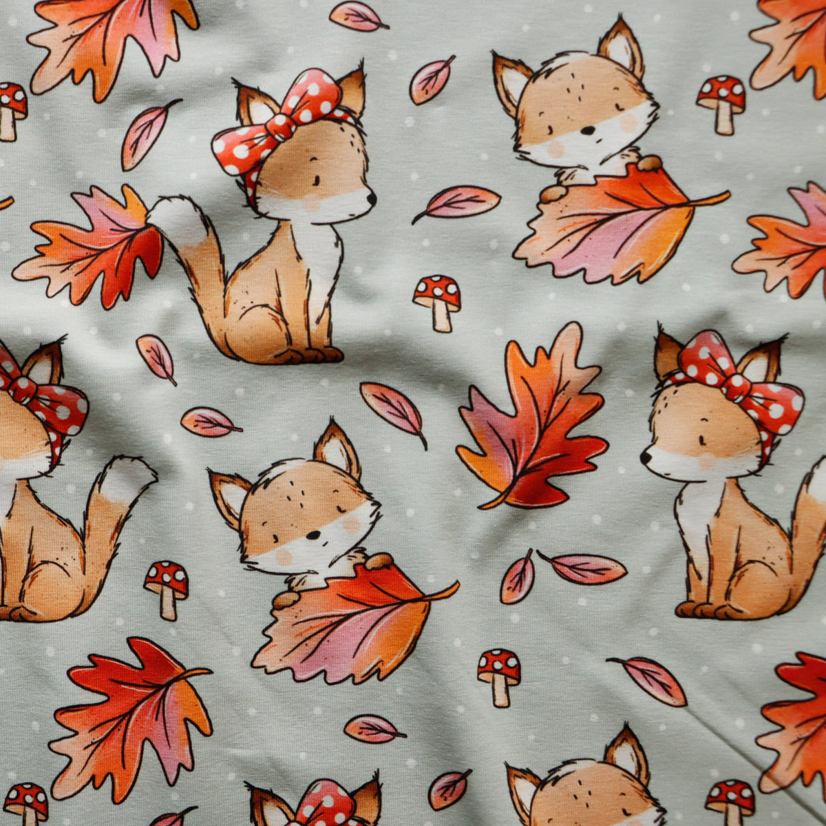 Eigenproduktion Jersey -  Fuchs Herbst Katzengold-Design - graublau