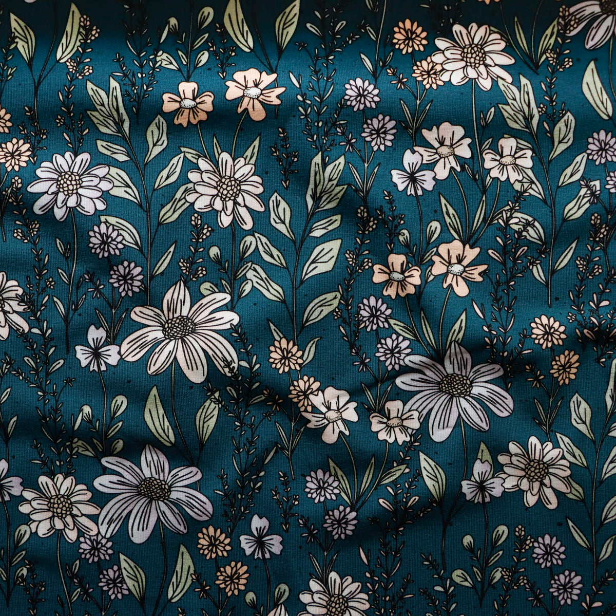 Eigenproduktion Jersey - Blumenwiese Katzengold-Design - dunkelblau