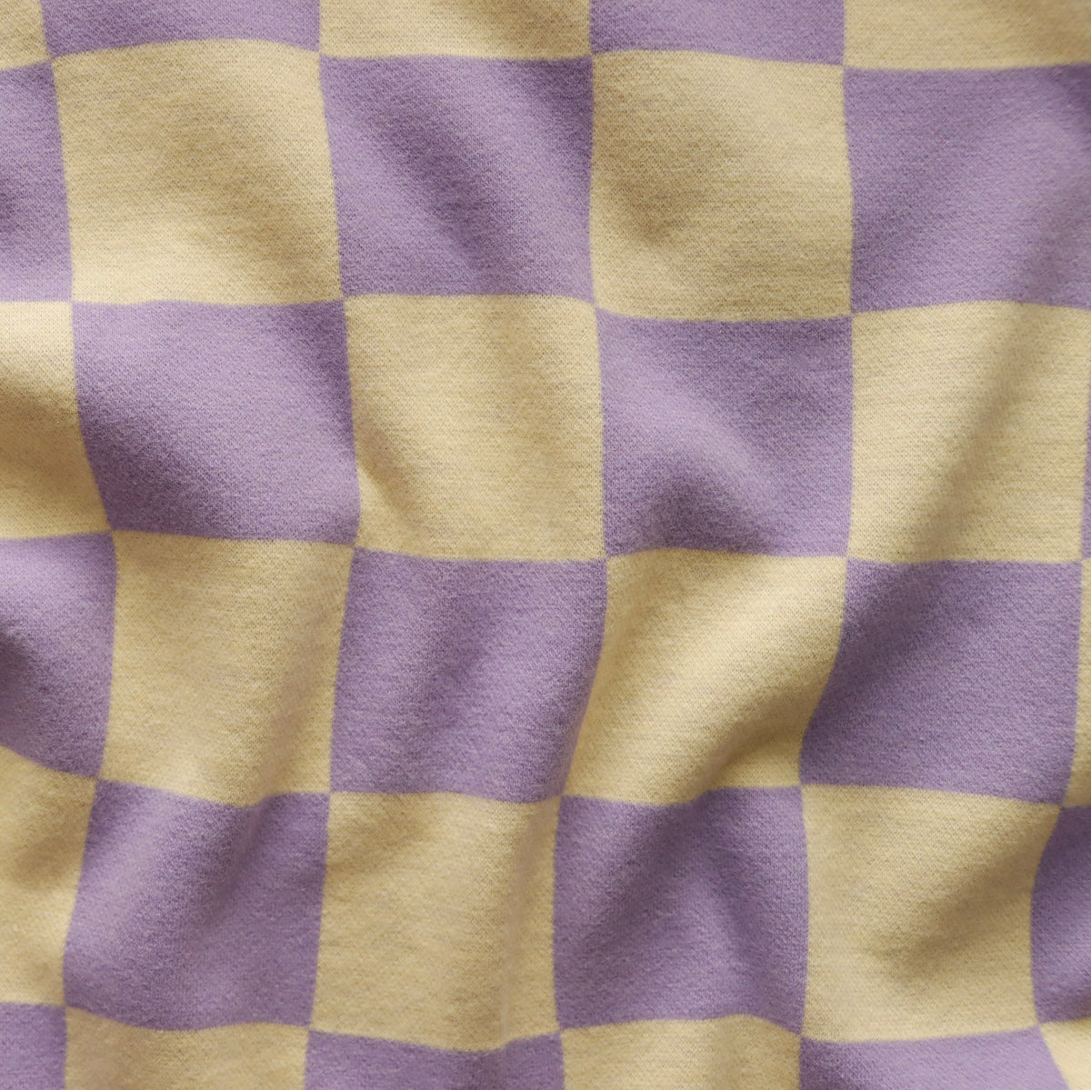 Eigenproduktion Jacquard - Sweat gebürstet - Schachbrett - flieder - hellgelb