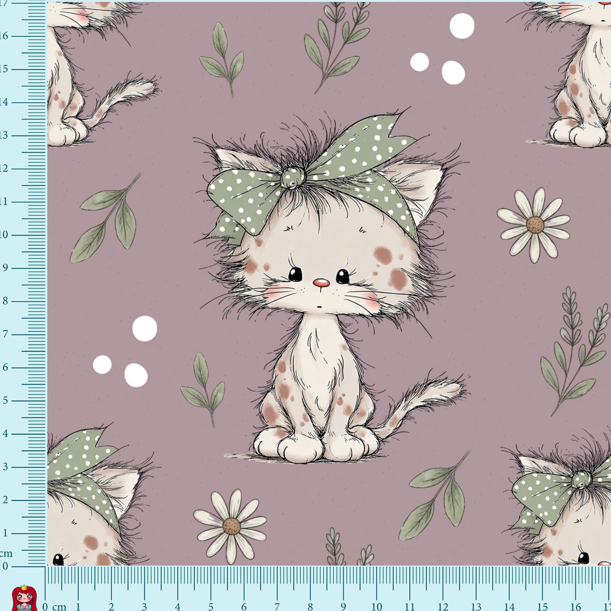 Eigenproduktion French Terry - Miezi - Katze - mauve