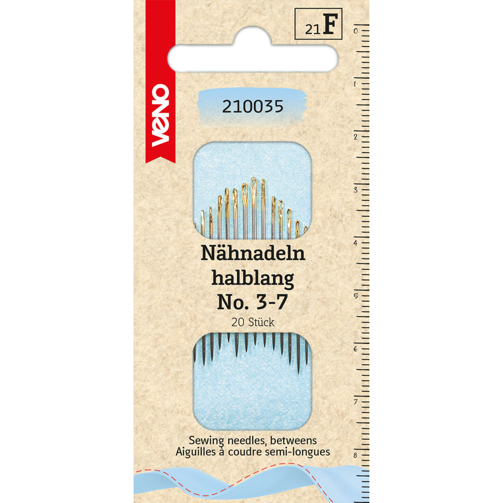 Nähnadeln halblang No. 3-7 - Goldöhr -20 Stück