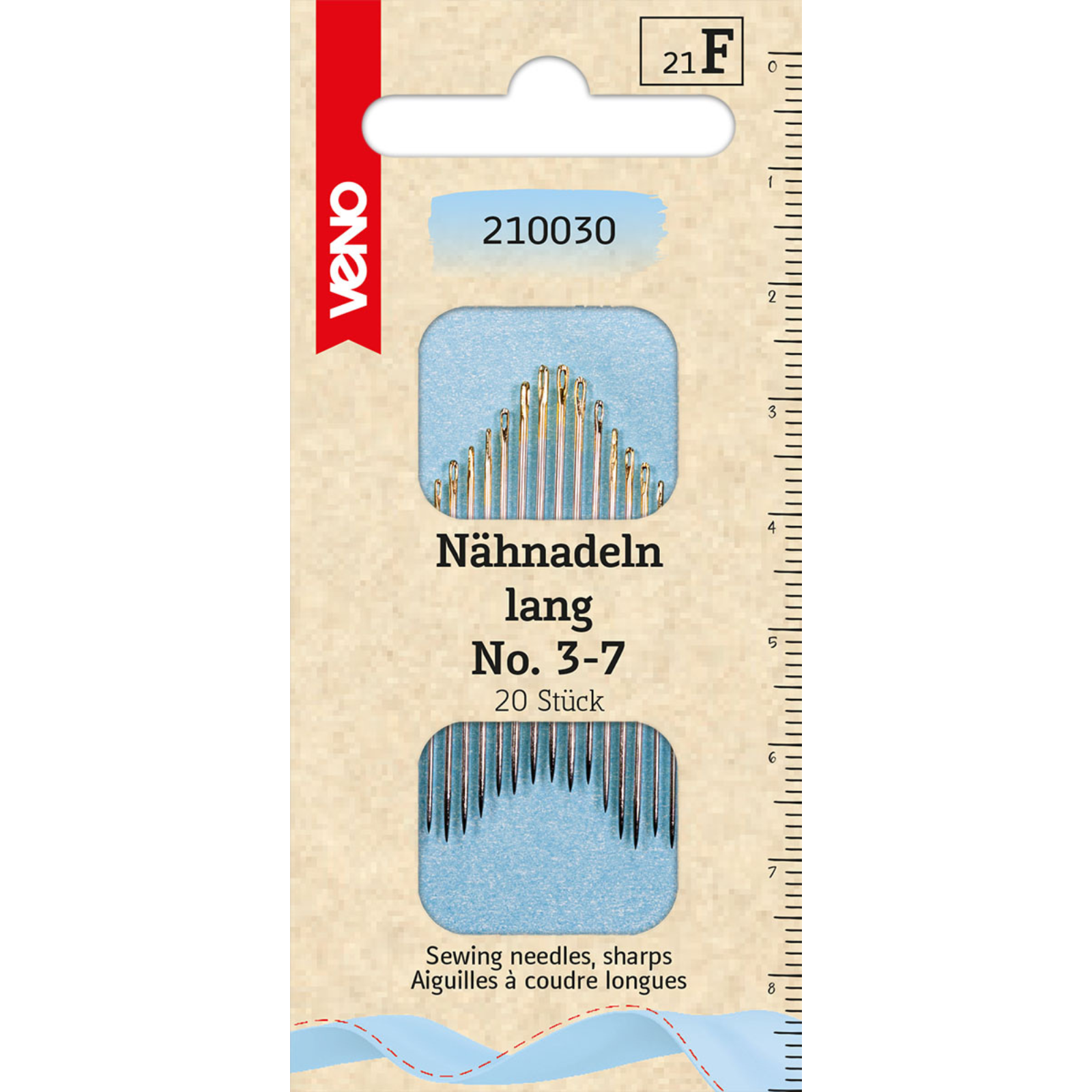 Nähnadeln lang No. 3-7 - Goldöhr -20 Stück