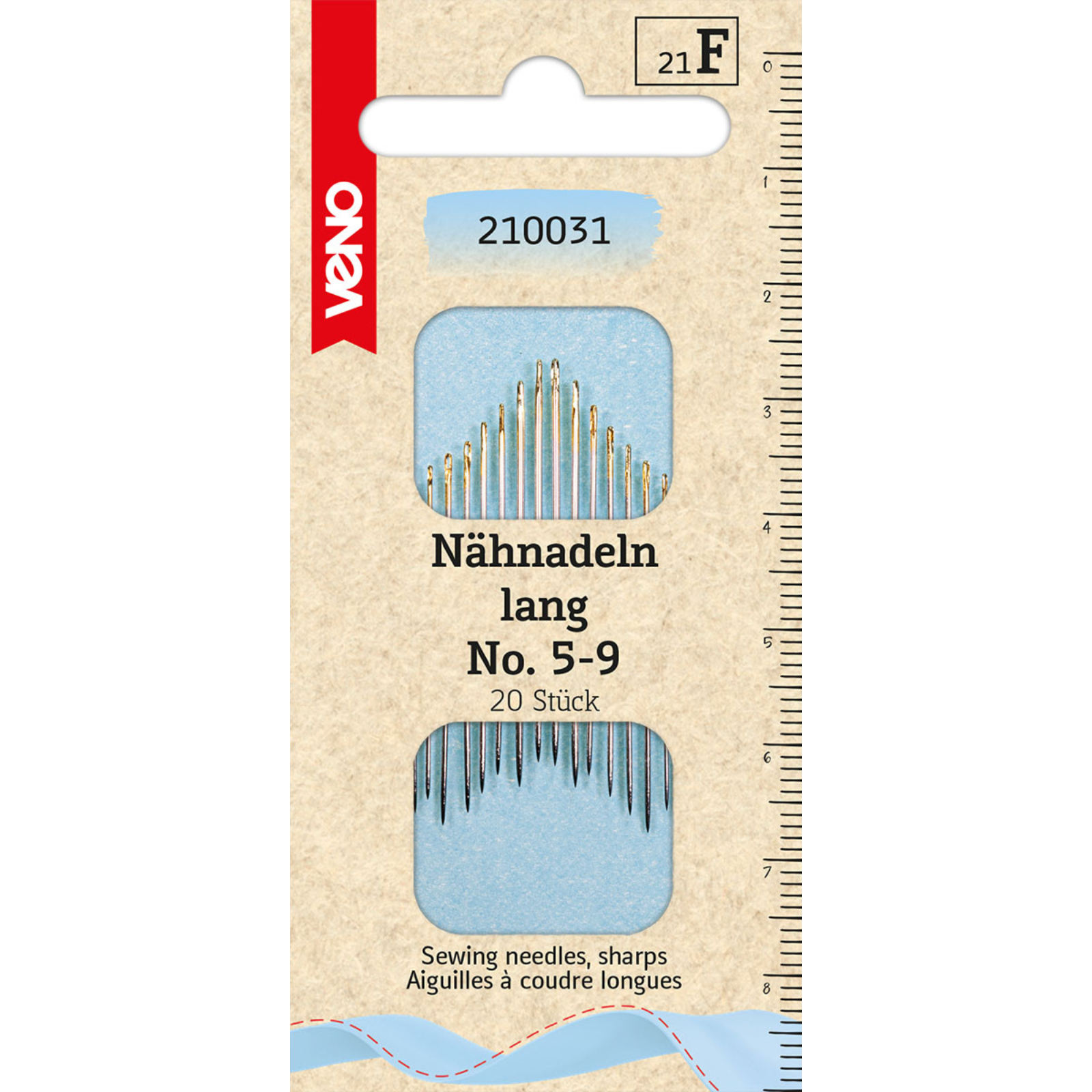 Nähnadeln lang No. 5-9 - Goldöhr - 20 Stück