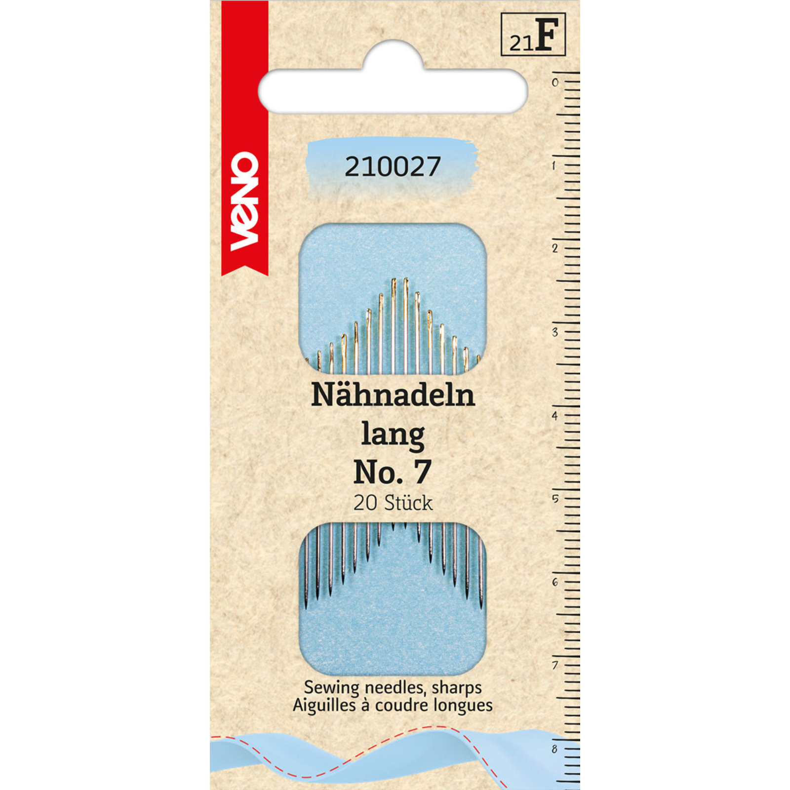Nähnadeln lang No. 7 - Goldöhr - 20 Stück