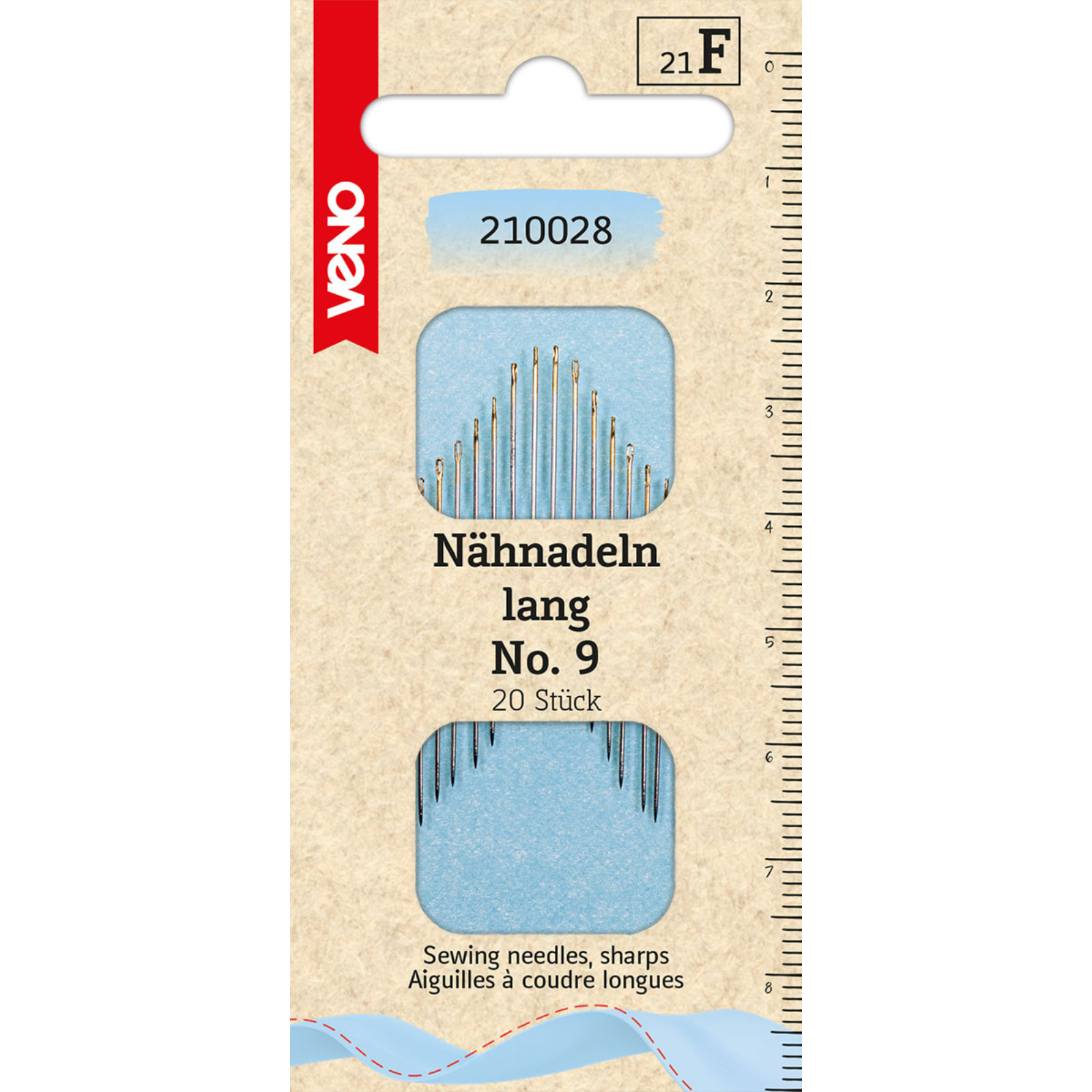 Nähnadeln lang No. 9  - Goldöhr - 20 Stück