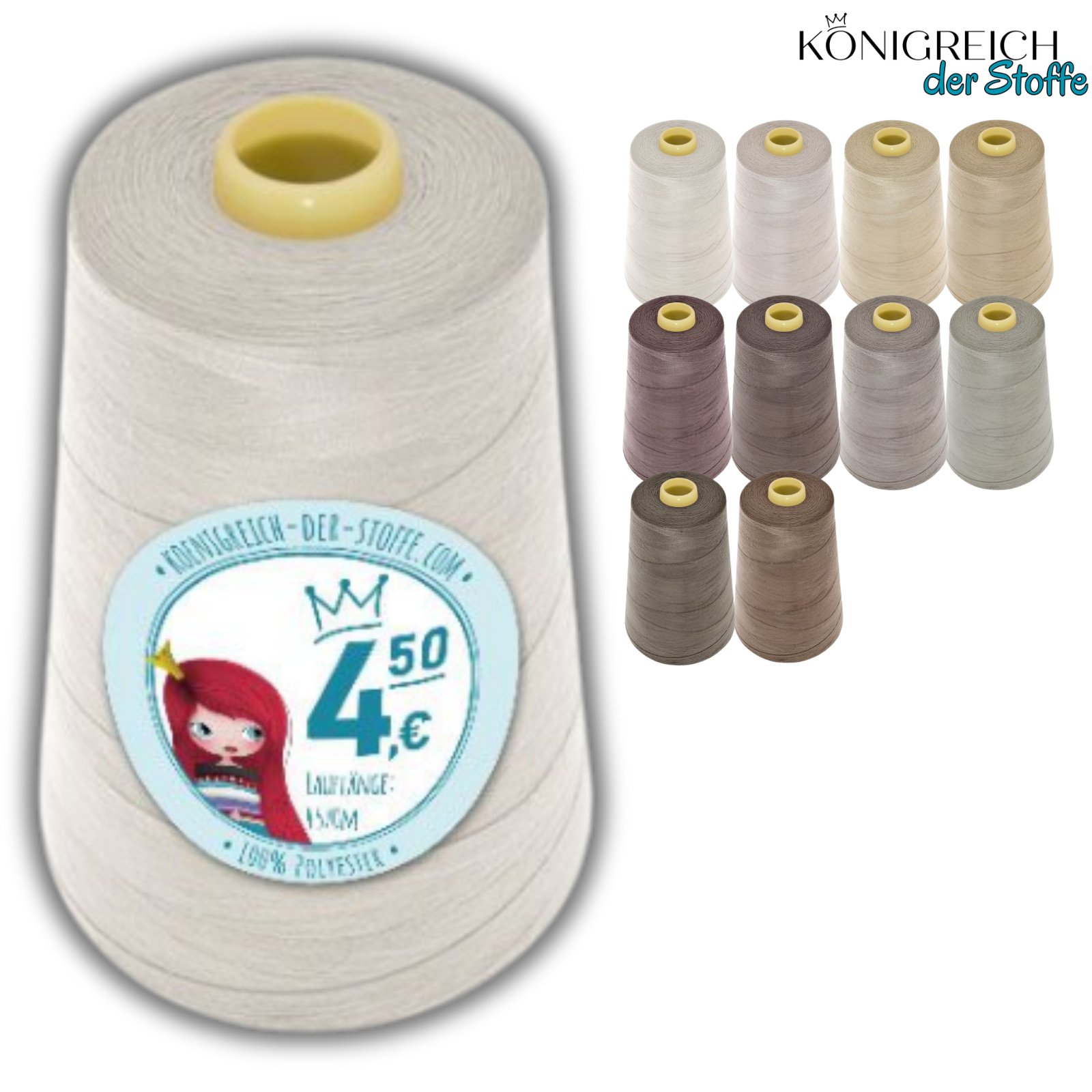 🧵  Overlock Nähgarn - 4570 m - Offwhite • Beige • Taupe
