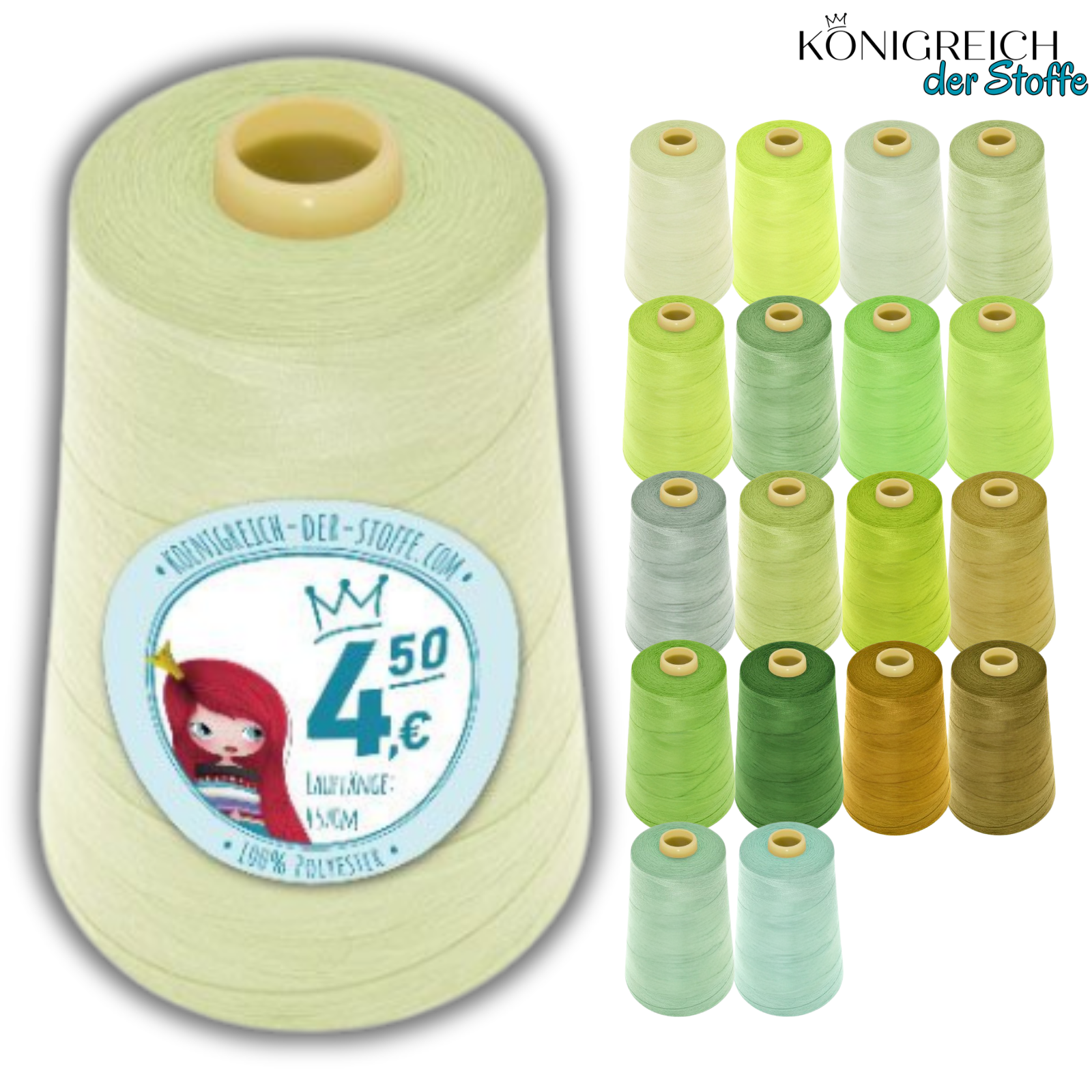 🧵  Overlock Nähgarn - 4570 m - Gelb • Grün • Oliv