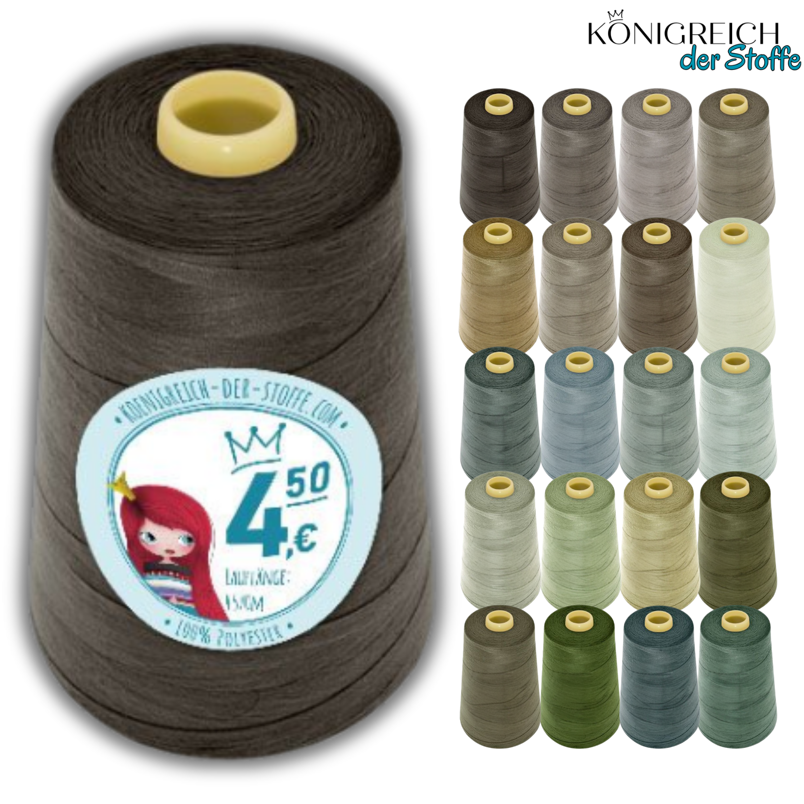 🧵  Overlock Nähgarn - 4570 m - Braun • Grau • Grün