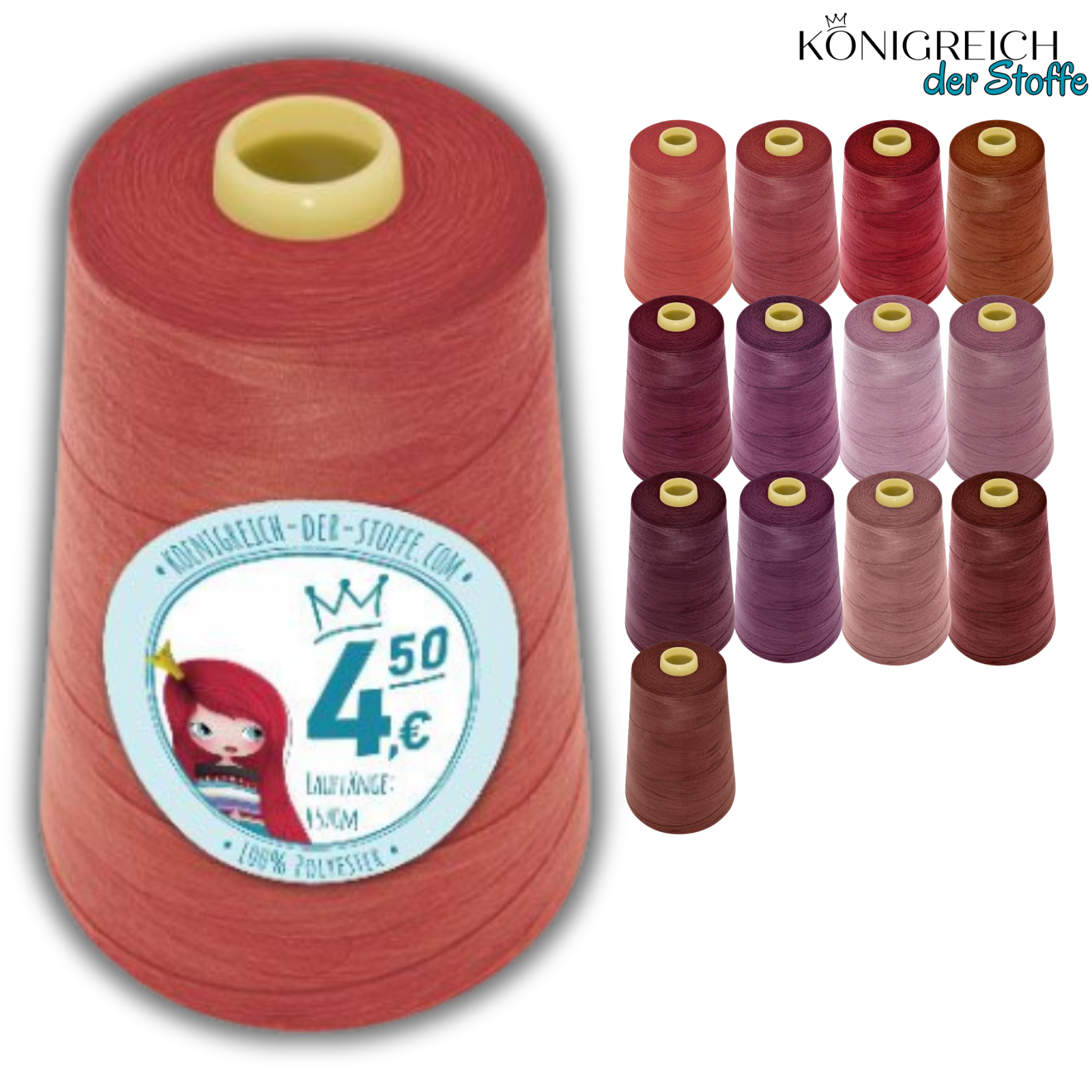 🧵  Overlock Nähgarn - 4570 m - Rot • Lila • Braun