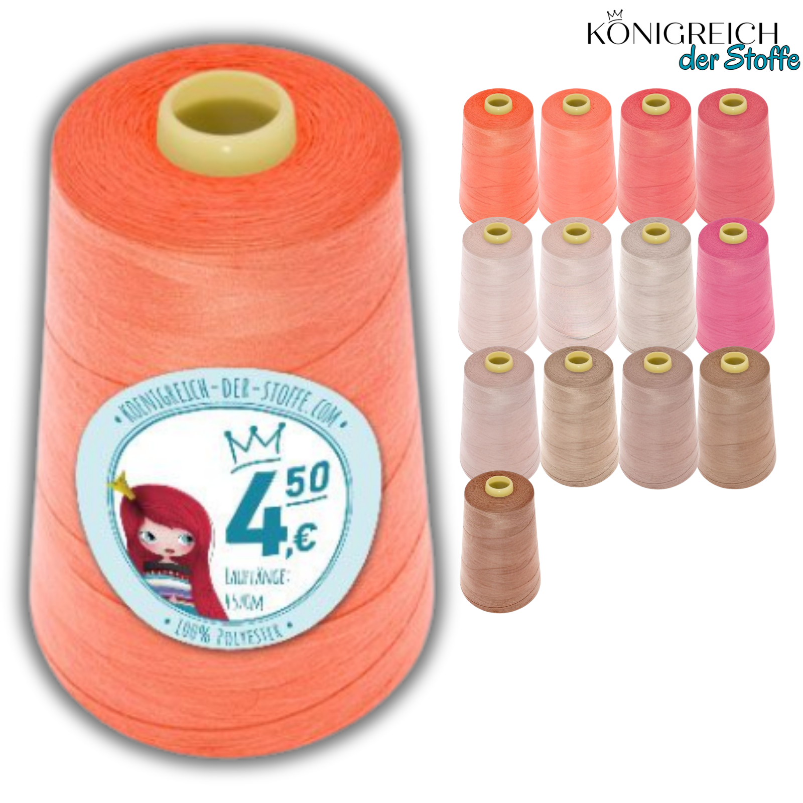 🧵  Overlock Nähgarn - 4570 m - Orange • Rosa • Beige