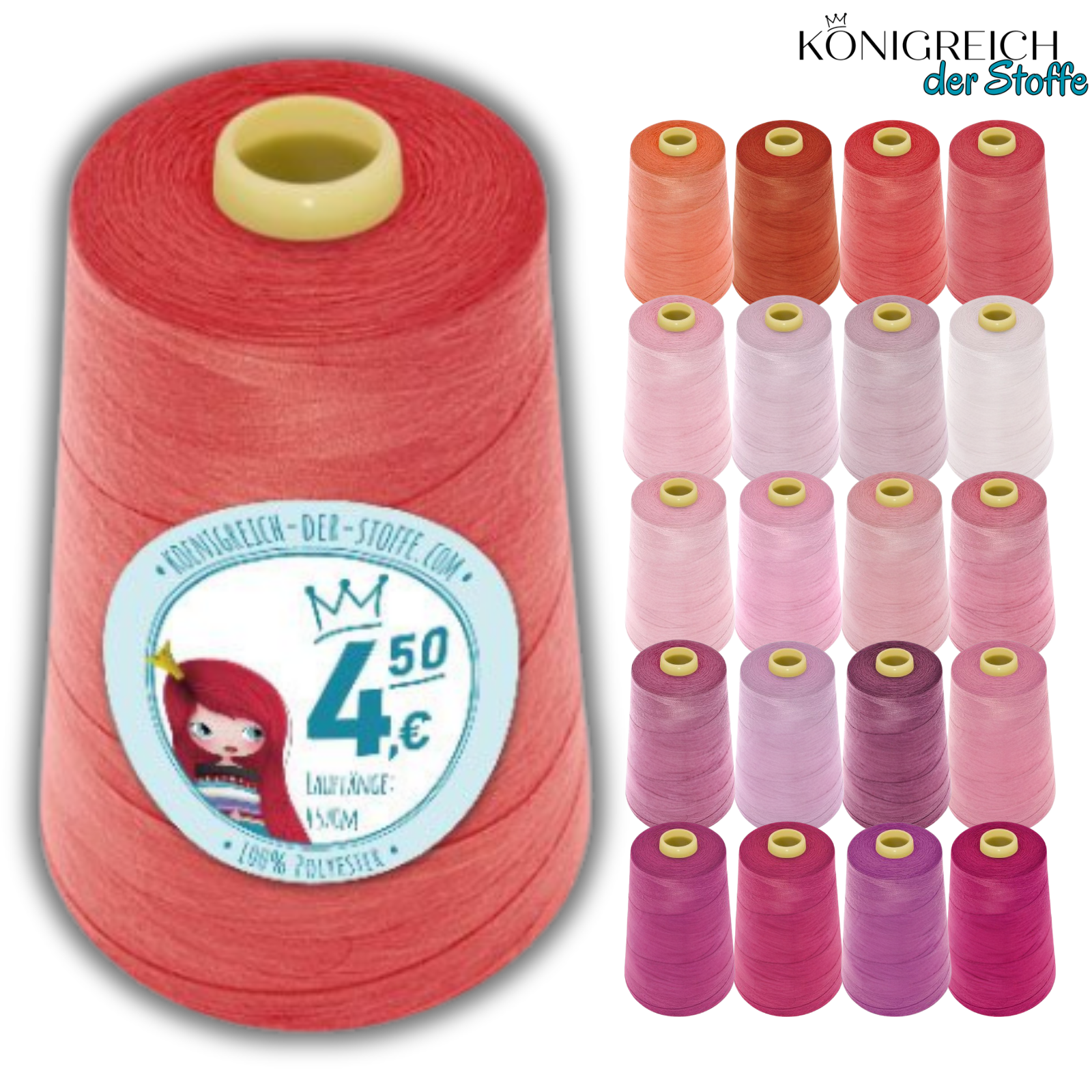 🧵  Overlock Nähgarn - 4570 m - Rot • Rosa • Pink • Violet