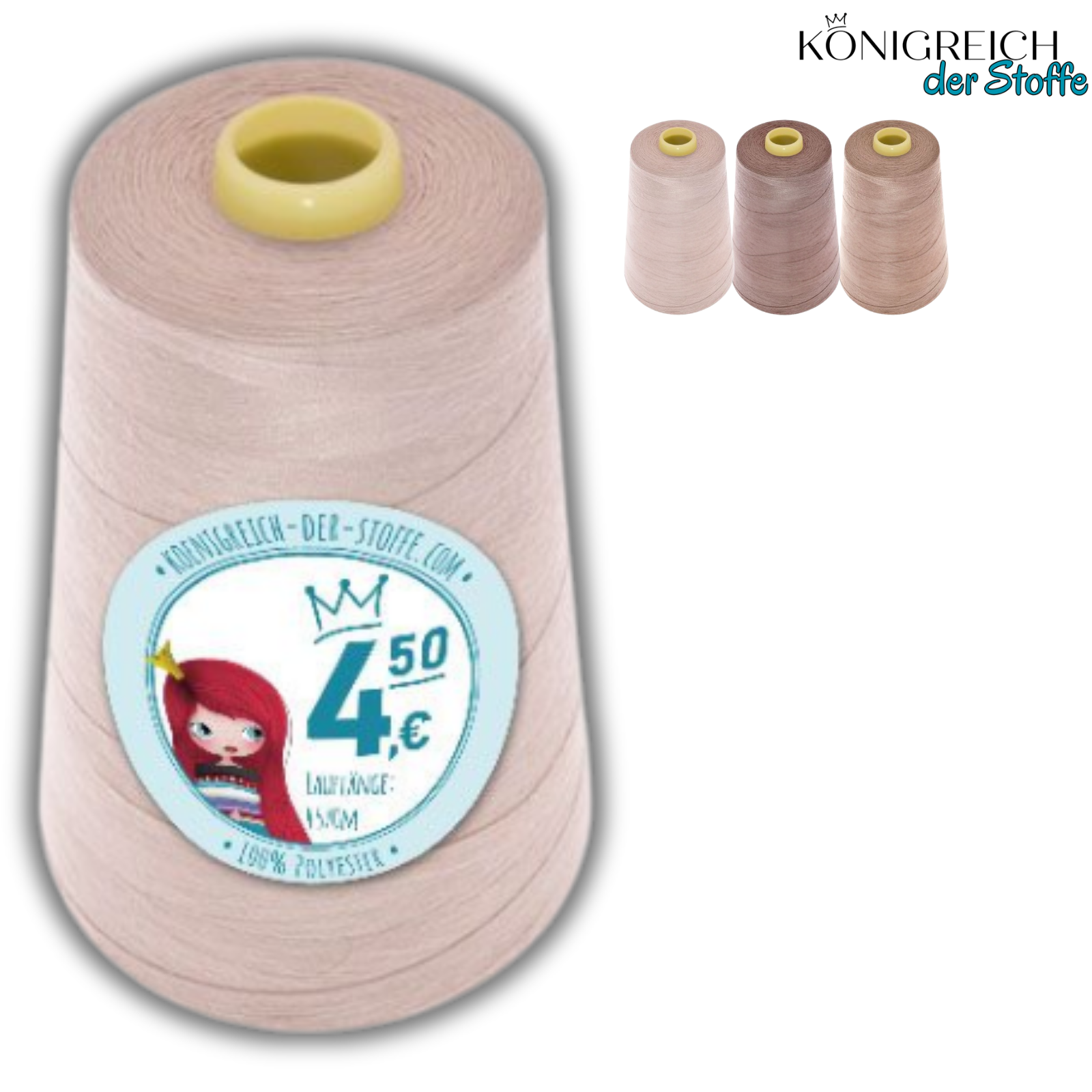 🧵  Overlock Nähgarn - 4570 m - Beige • Rosé • Taupe