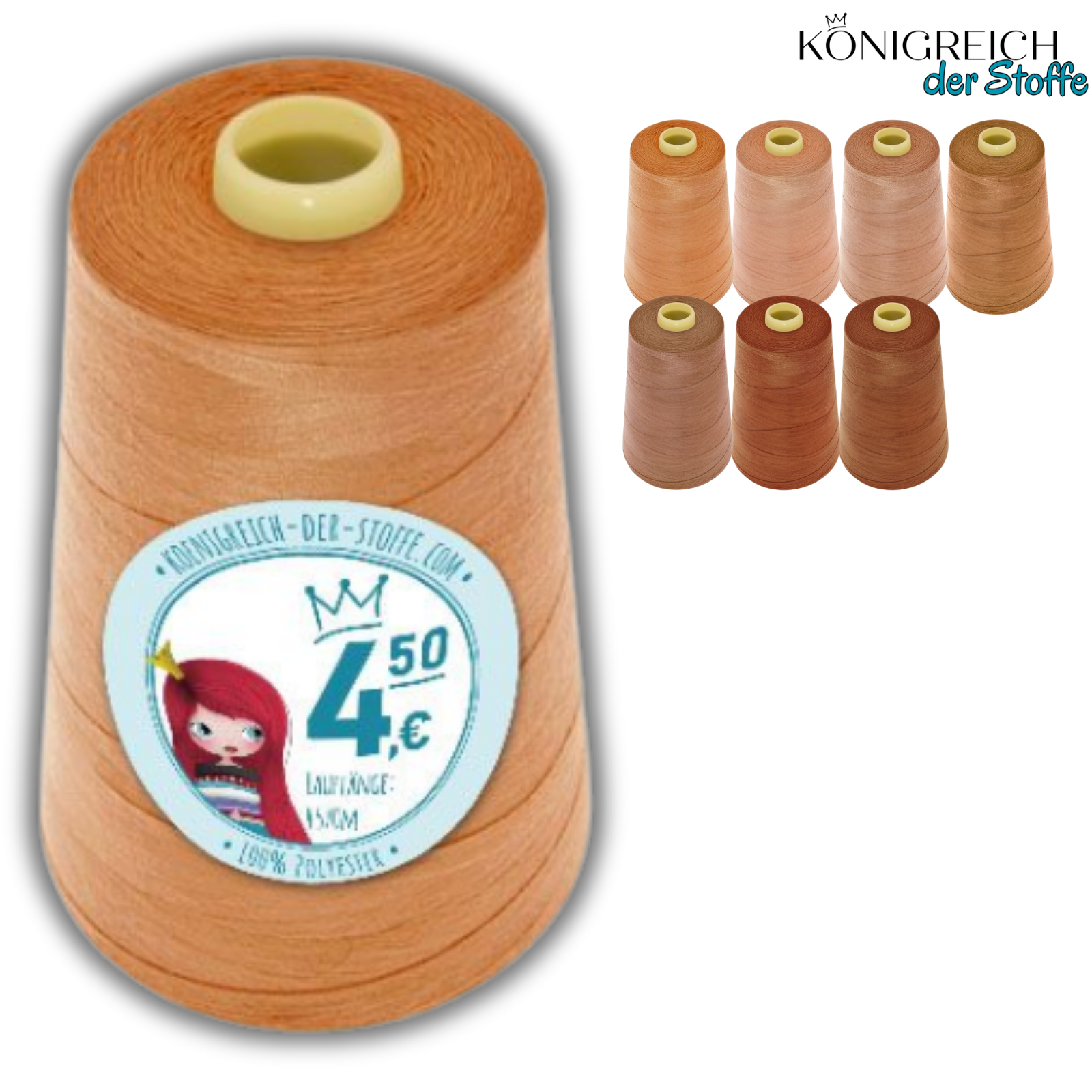 🧵  Overlock Nähgarn - 4570 m - Apricot • Kupfer • Braun