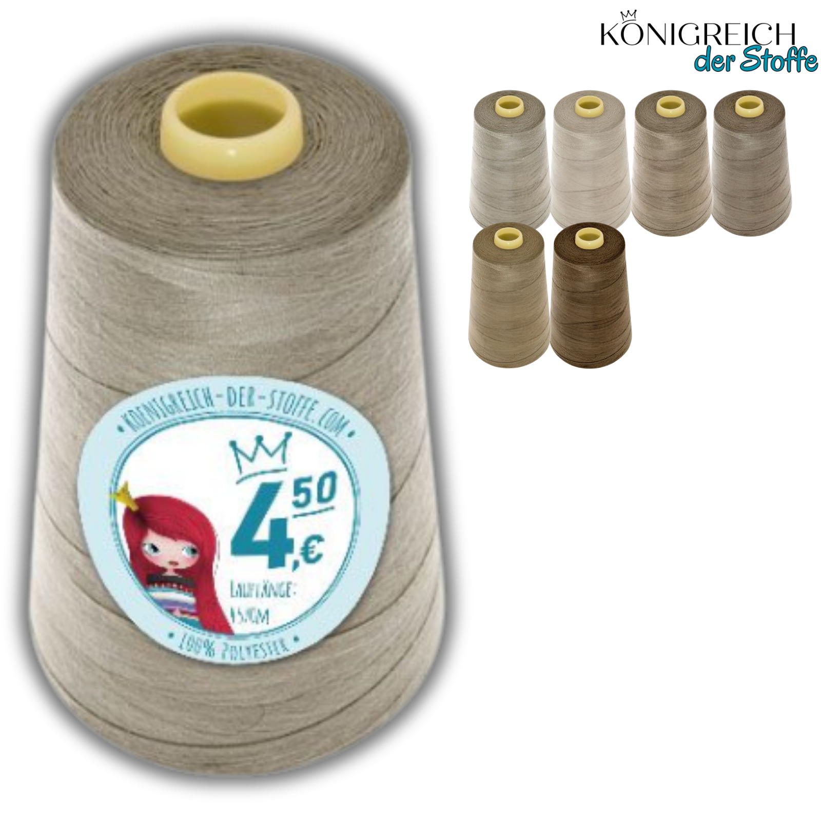 🧵  Overlock Nähgarn - 4570 m -Beige • Taupe • Grau
