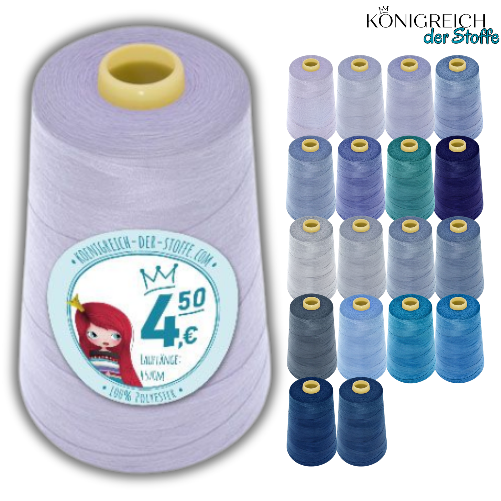 🧵  Overlock Nähgarn - 4570 m - Hellblau • Blau • Violett • Türkis • Lila