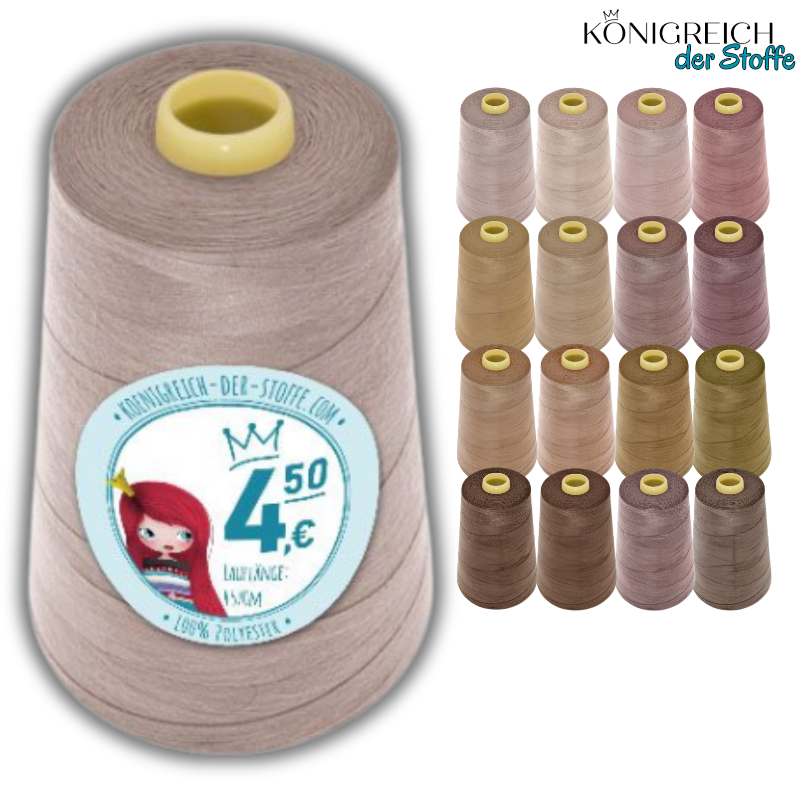 🧵  Overlock Nähgarn - 4570 m - Beige • Taupe • Braun • Altrosa