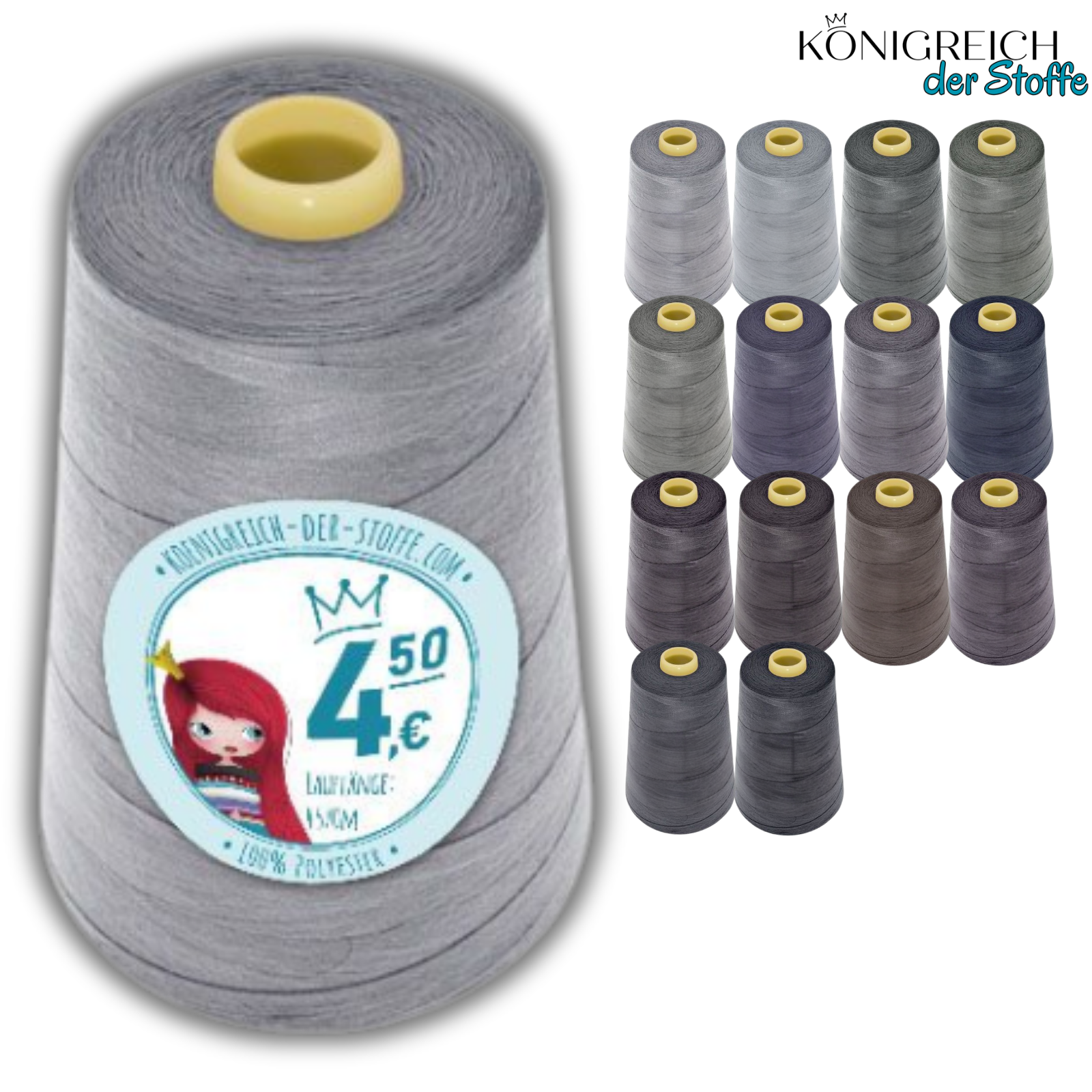 🧵  Overlock Nähgarn - 4570 m - Grau • Anthrazit • Schwarzgrau