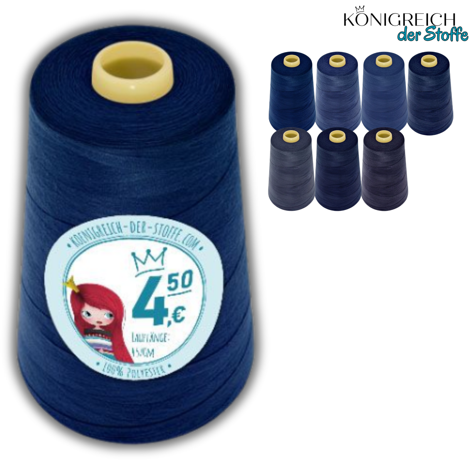 🧵  Overlock Nähgarn - 4570 m - Blau • Marine • Dunkelblau