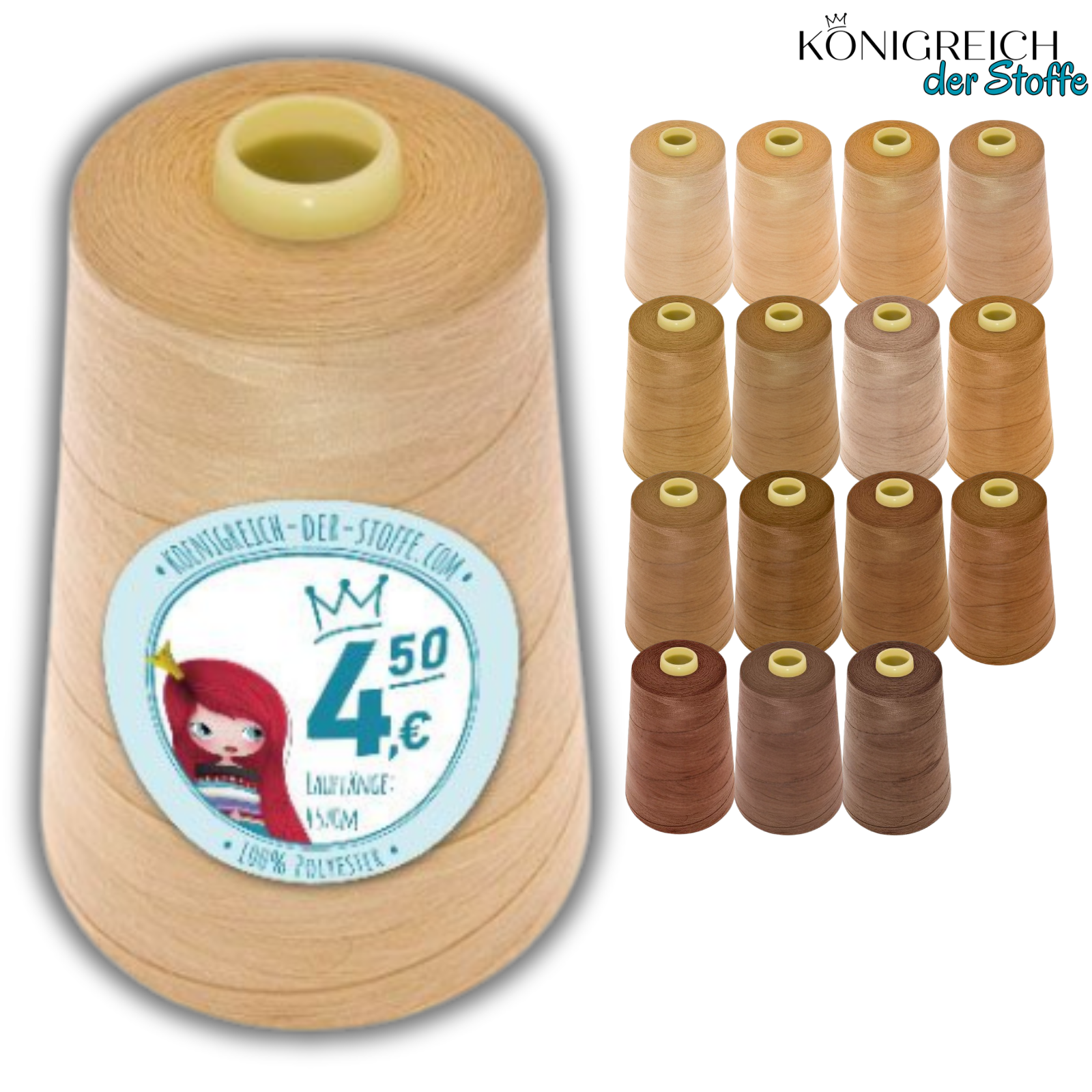 🧵  Overlock Nähgarn - 4570 m - Beige • Karamell • Braun