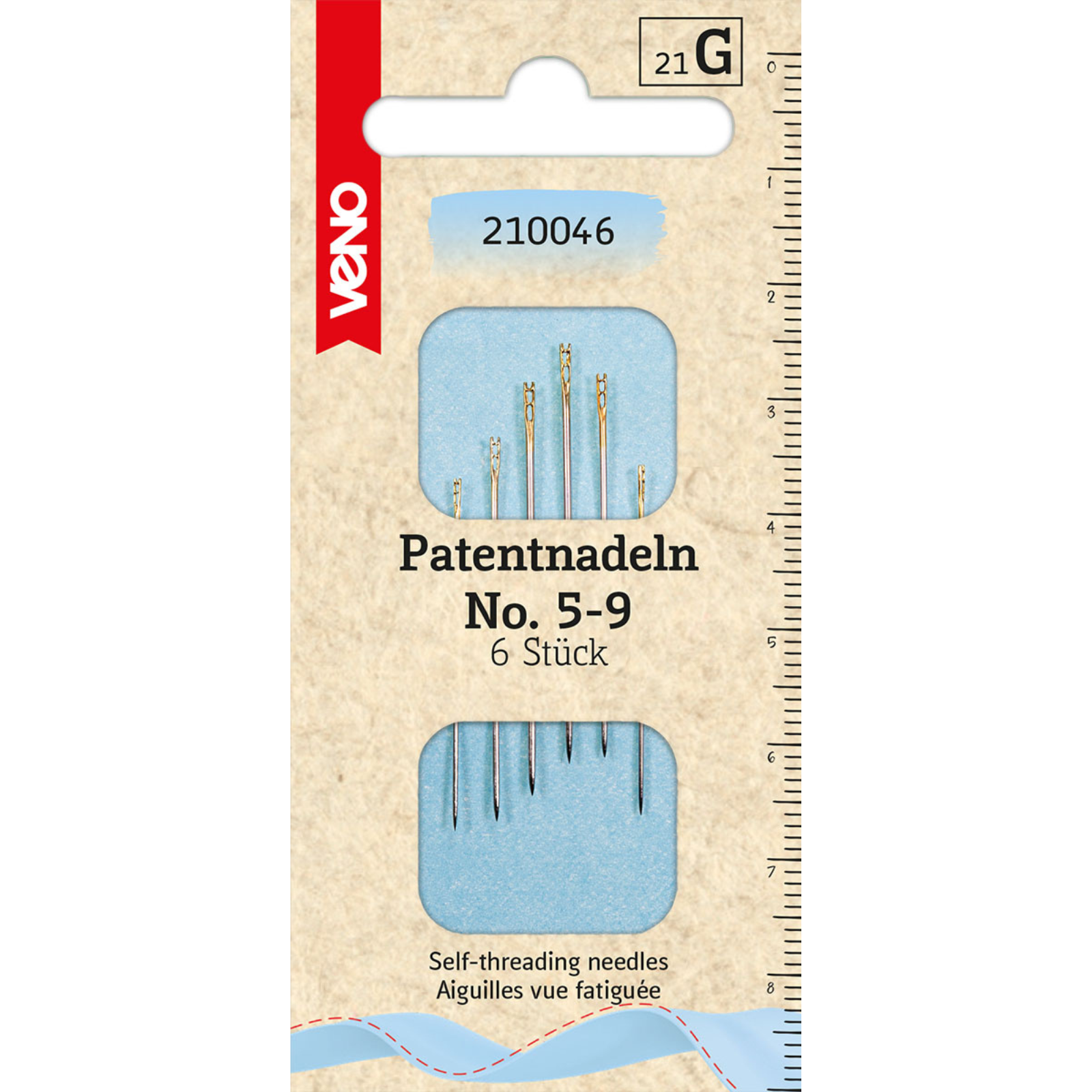 Patentnadeln No. 5-9 - Goldöhr - 6 Stück