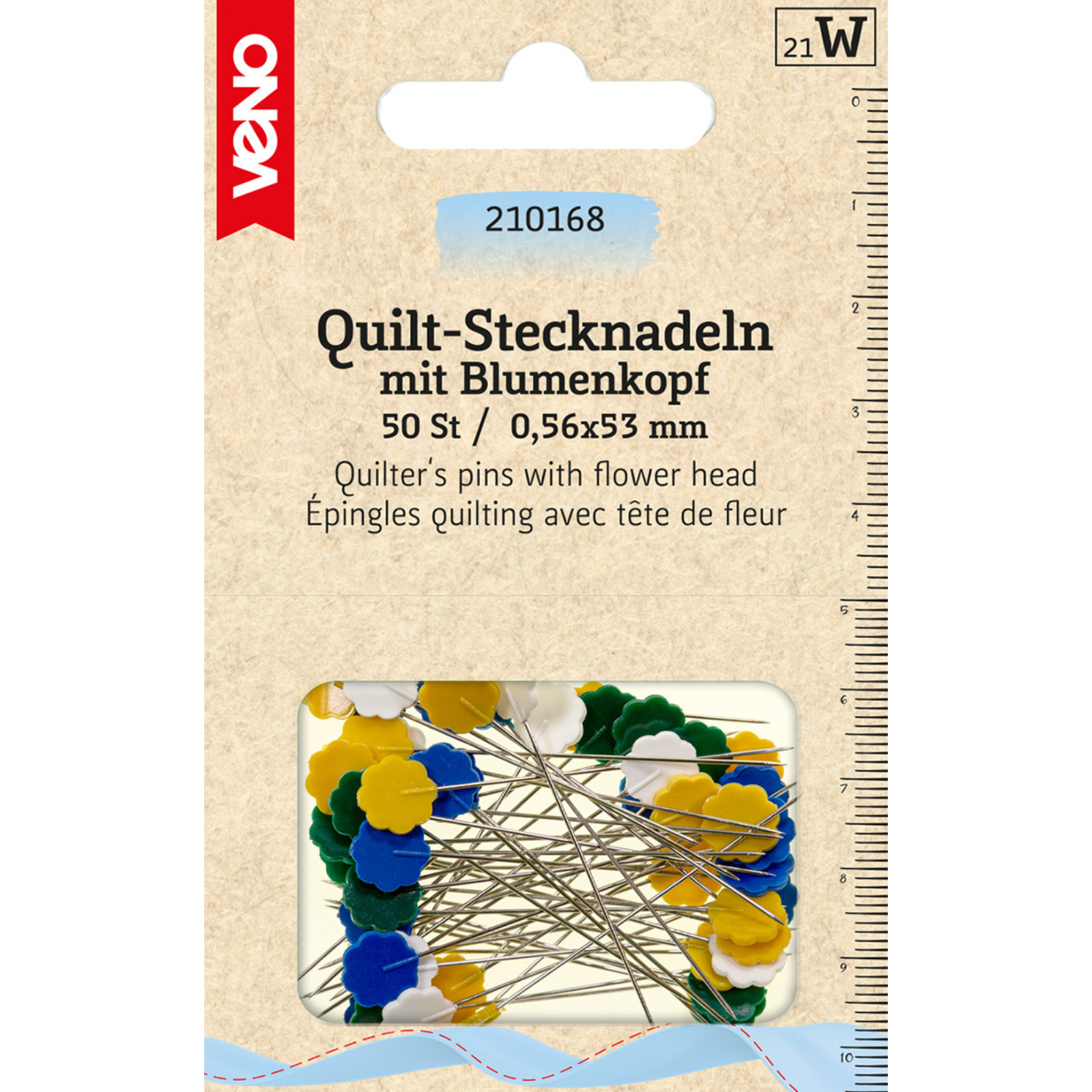 Quilt-Stecknadeln mit Blumenkopf 0,56 x 53 mm bunt 50 Stück