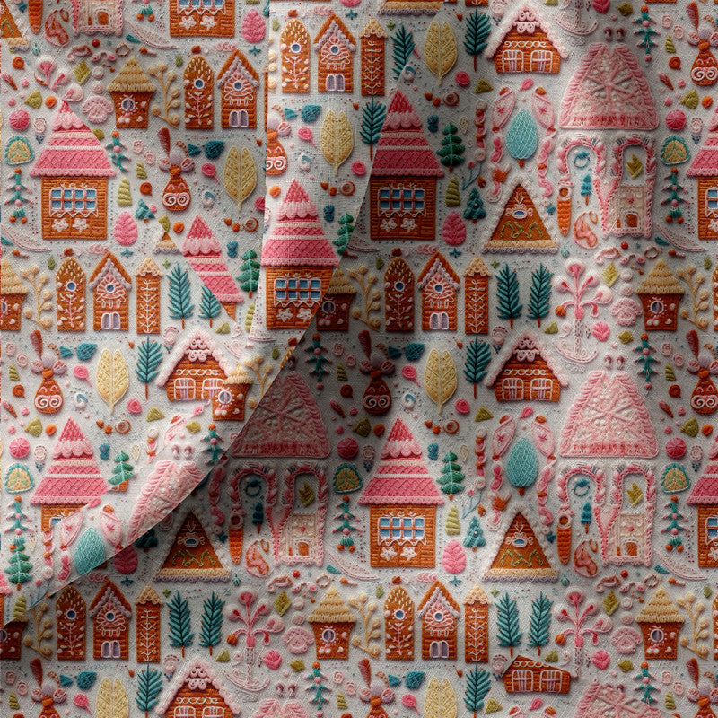 🏠 Baumwolle Webware Stoff - HANSEL Lebkuchenhäuser 3D