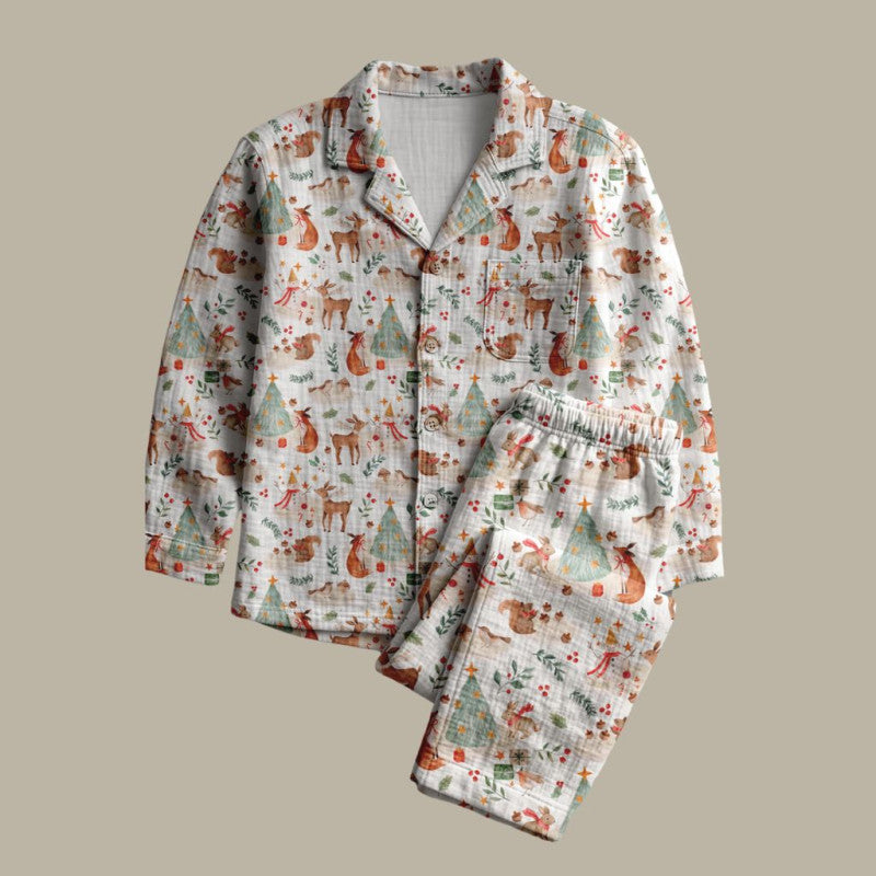 ⛄️ Musselin „Winterwald“ – Rehe, Hasen & Schneemänner mit Weihnachtsbäumen