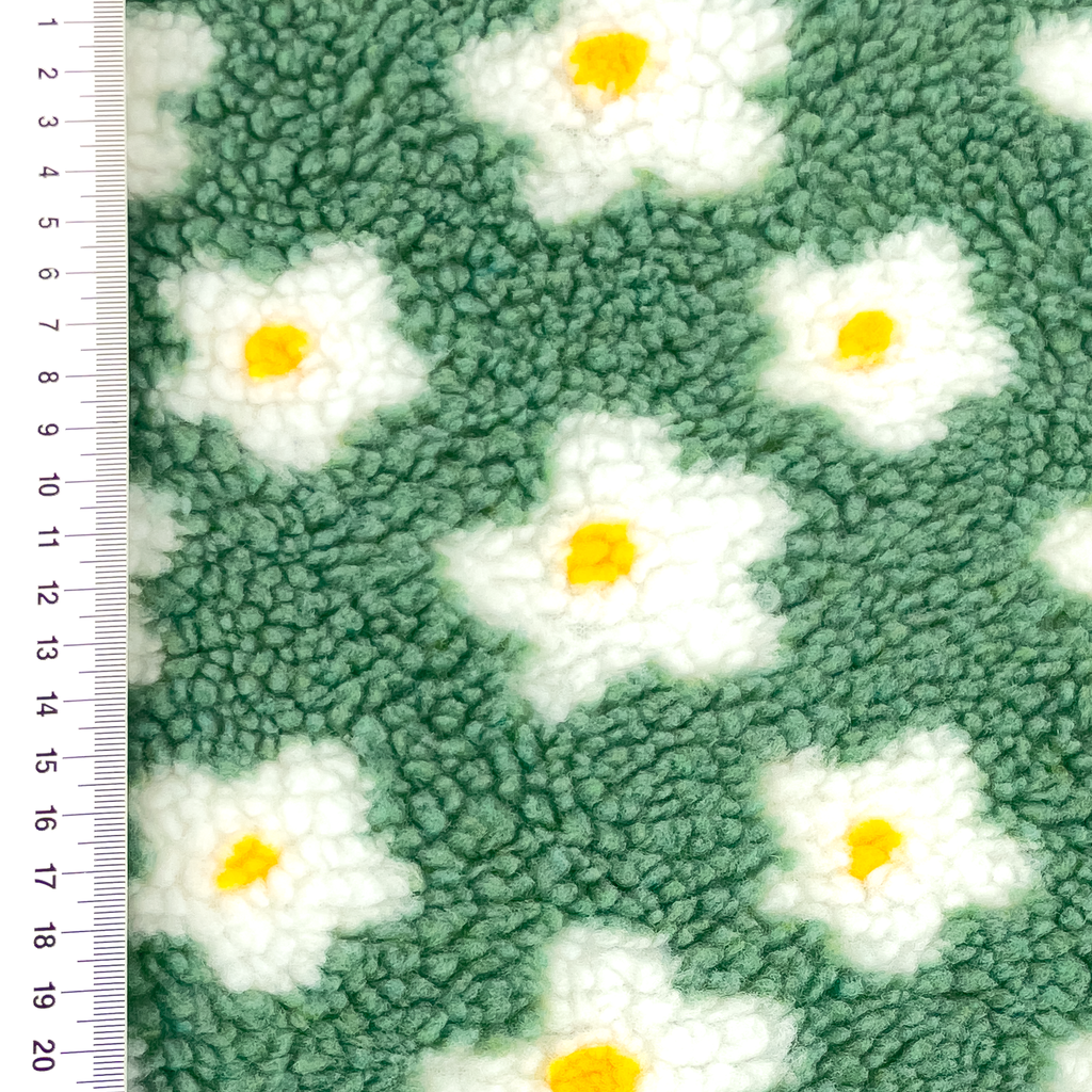 Sherpa Teddy Fleece Stoff - Blumen - Altgrün