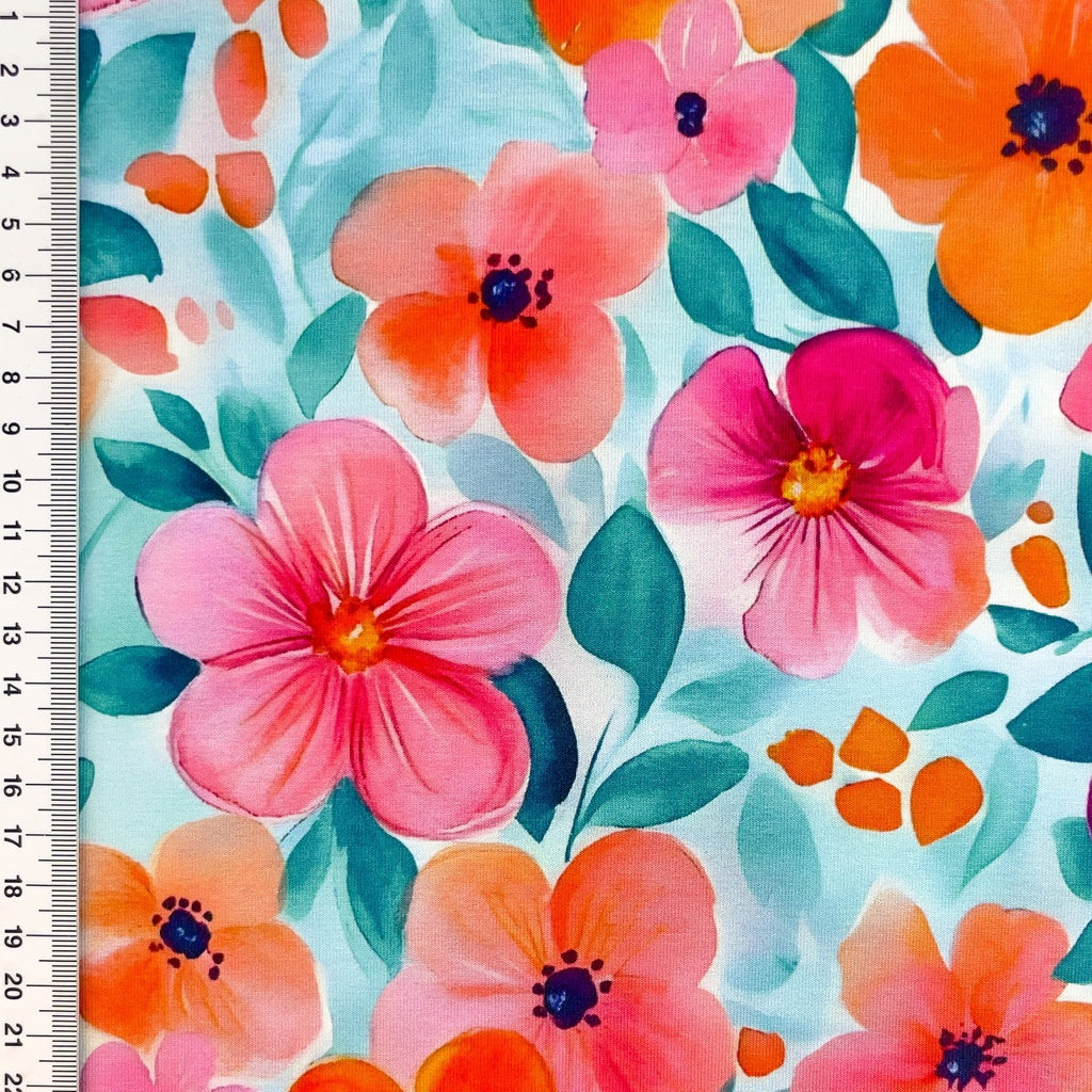 Jersey Viskose Digitaldruck - Florales Muster - petrol