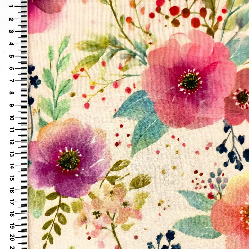 Jersey Viskose Digitaldruck - Blumen - hellbeige