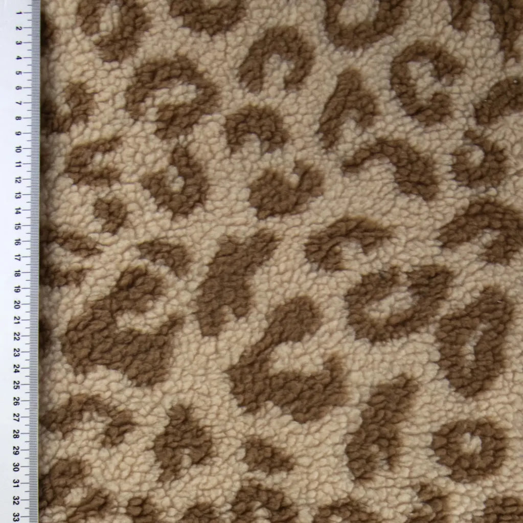 Teddy Fleece Stoff - Leo Animalprint - hell sand