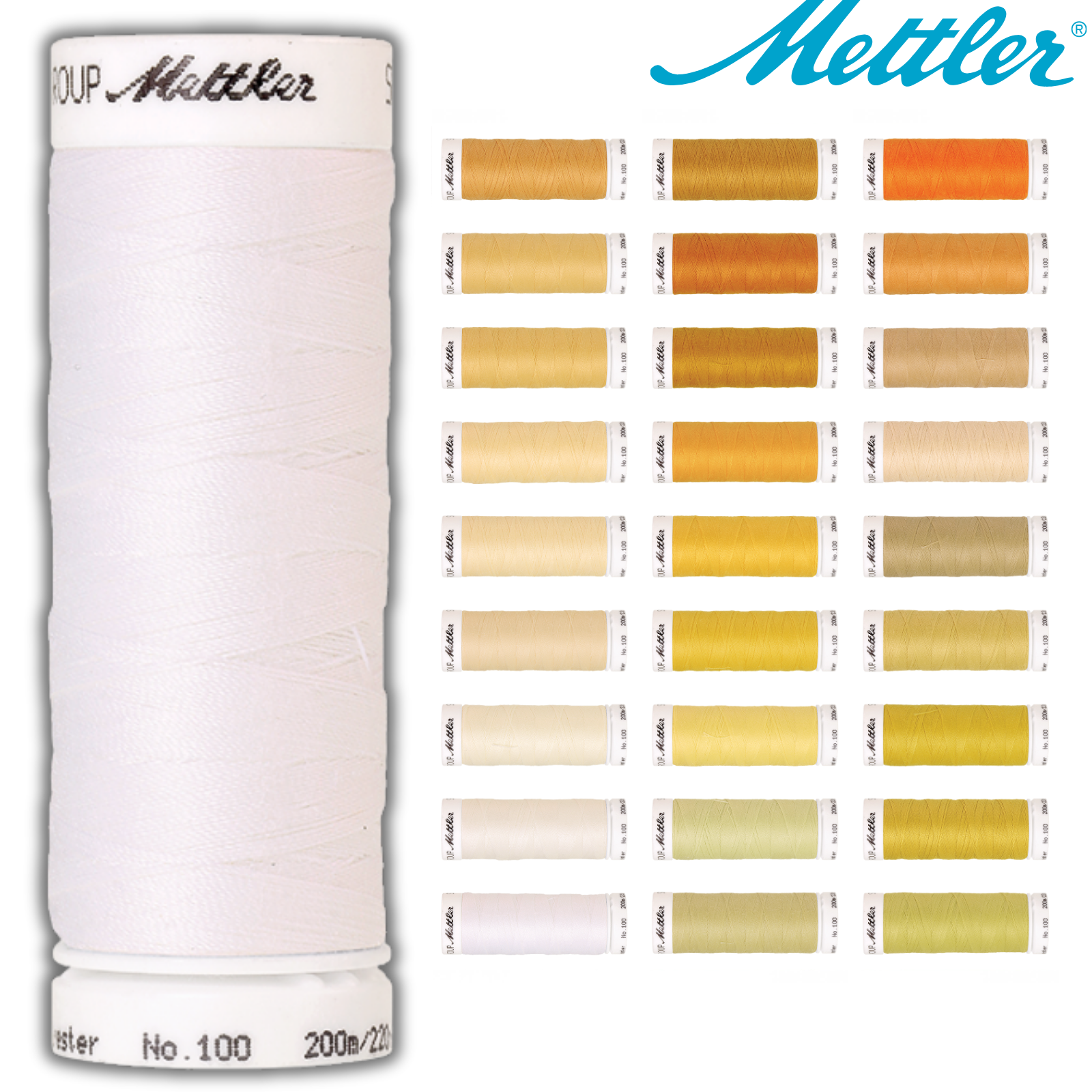 🧵  SERALON® - Allesnähergarn - 200 m • Weiß – Gelb – Orange - Nähgarn