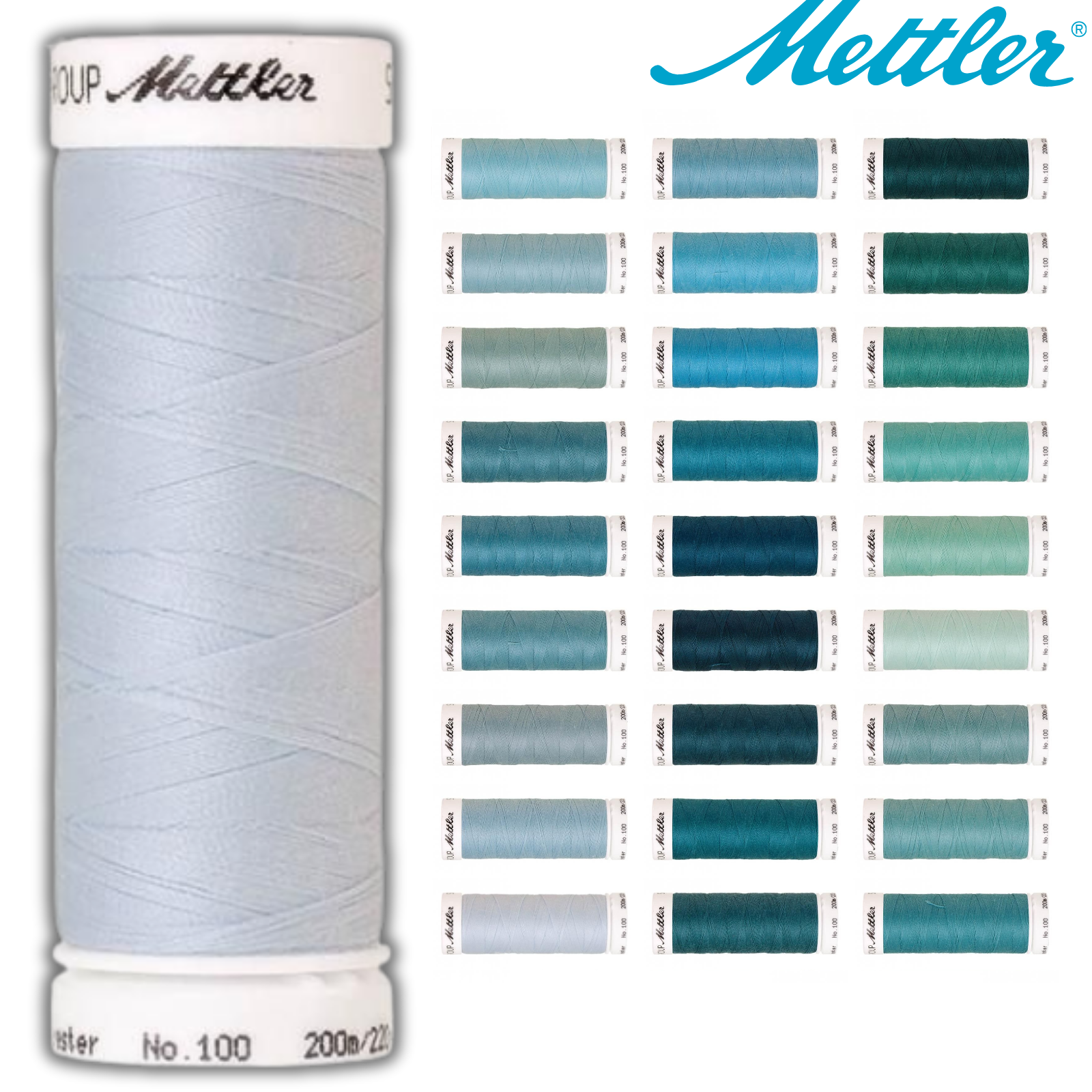 🧵  SERALON® - Allesnähergarn - 200 m • Hellblau – Türkis – Smaragd - Nähgarn