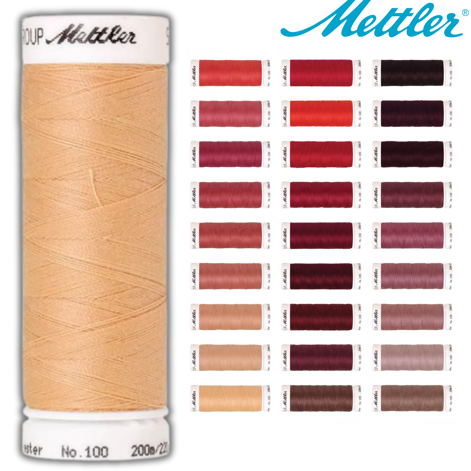 🧵  SERALON® - Allesnähergarn - 200 m • Beige – Rot – Bordeaux - Nähgarn