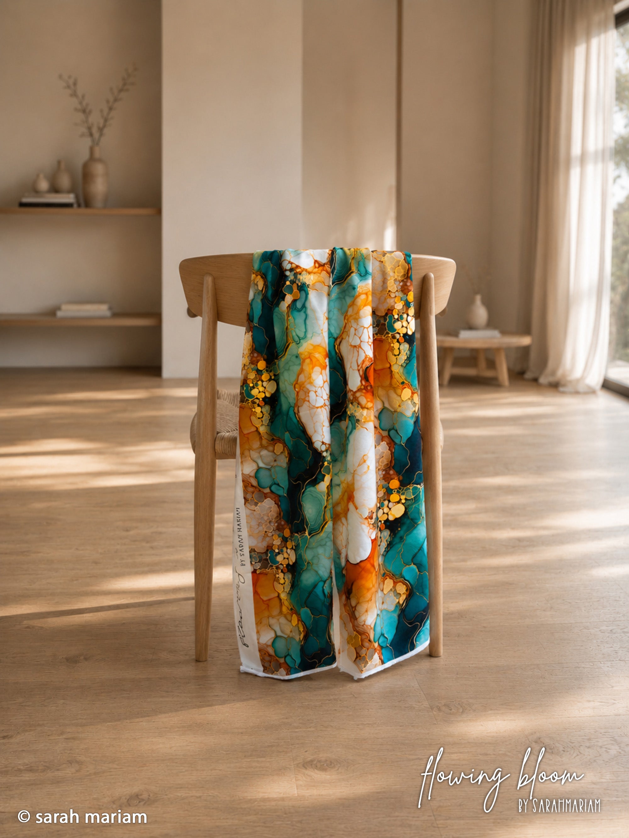 French Terry Swafing Flowing Bloom by Sarah Mariam - Marmor - petrol