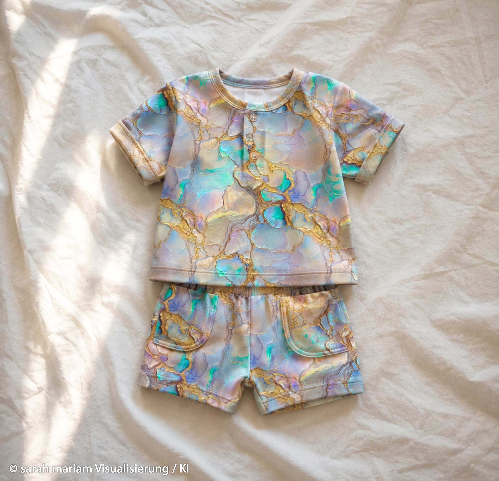 French Terry Swafing Flowing Bloom by Sarah Mariam - Marmor - pastelfarben