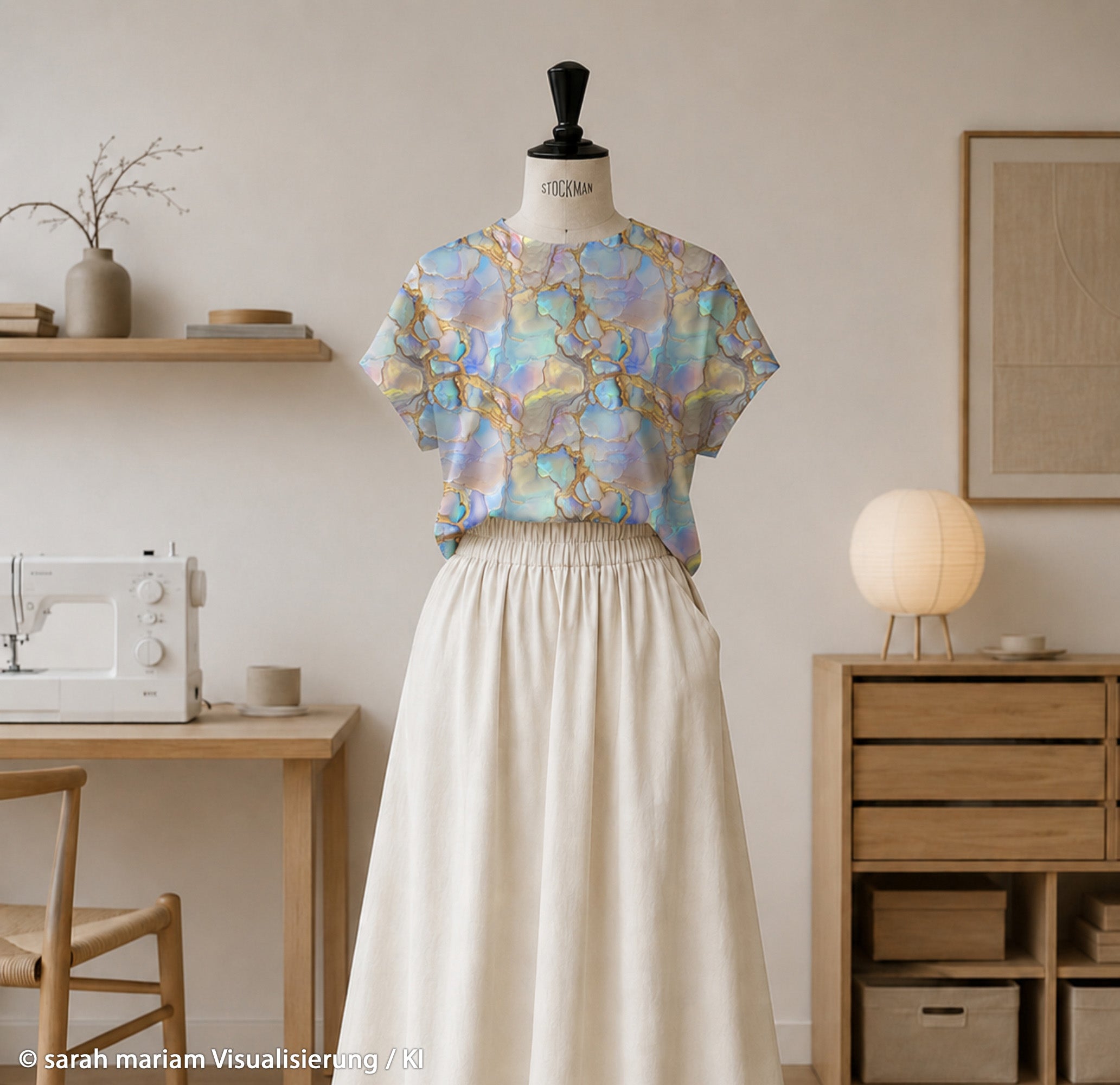 French Terry Swafing Flowing Bloom by Sarah Mariam - Marmor - pastelfarben
