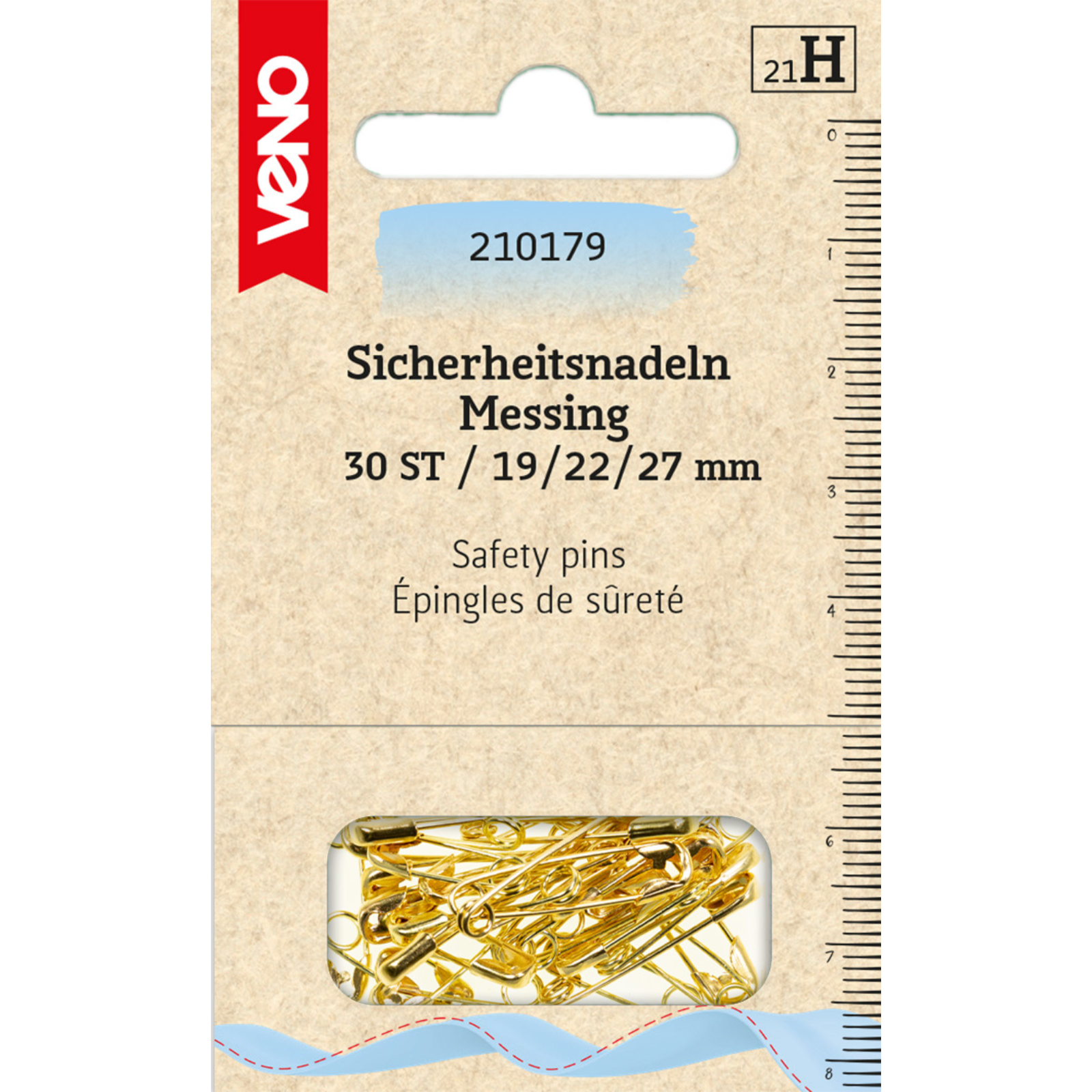 Sicherheitsnadeln 19/22/27 mm Messing 30 Stück