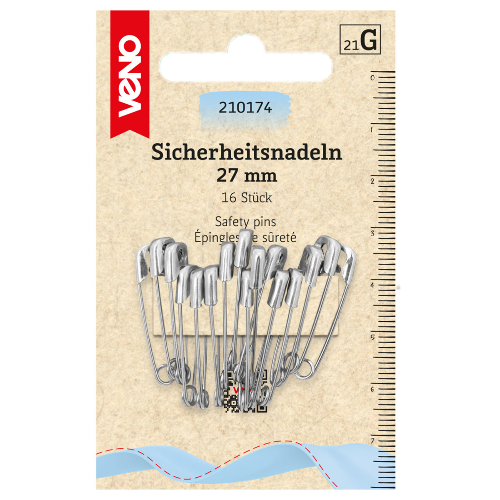 Sicherheitsnadeln 27mm silberfarbig 16 Stück